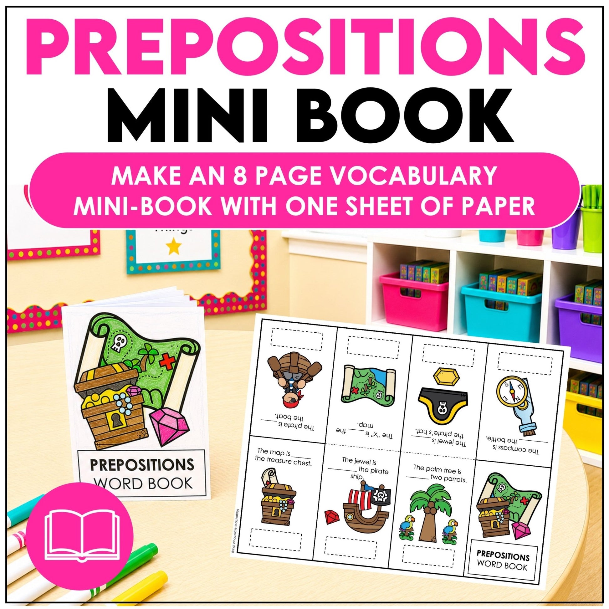 Prepositions of Place Mini Book – ESL Vocabulary Practice Foldable Dictionary - Hot Chocolate Teachables