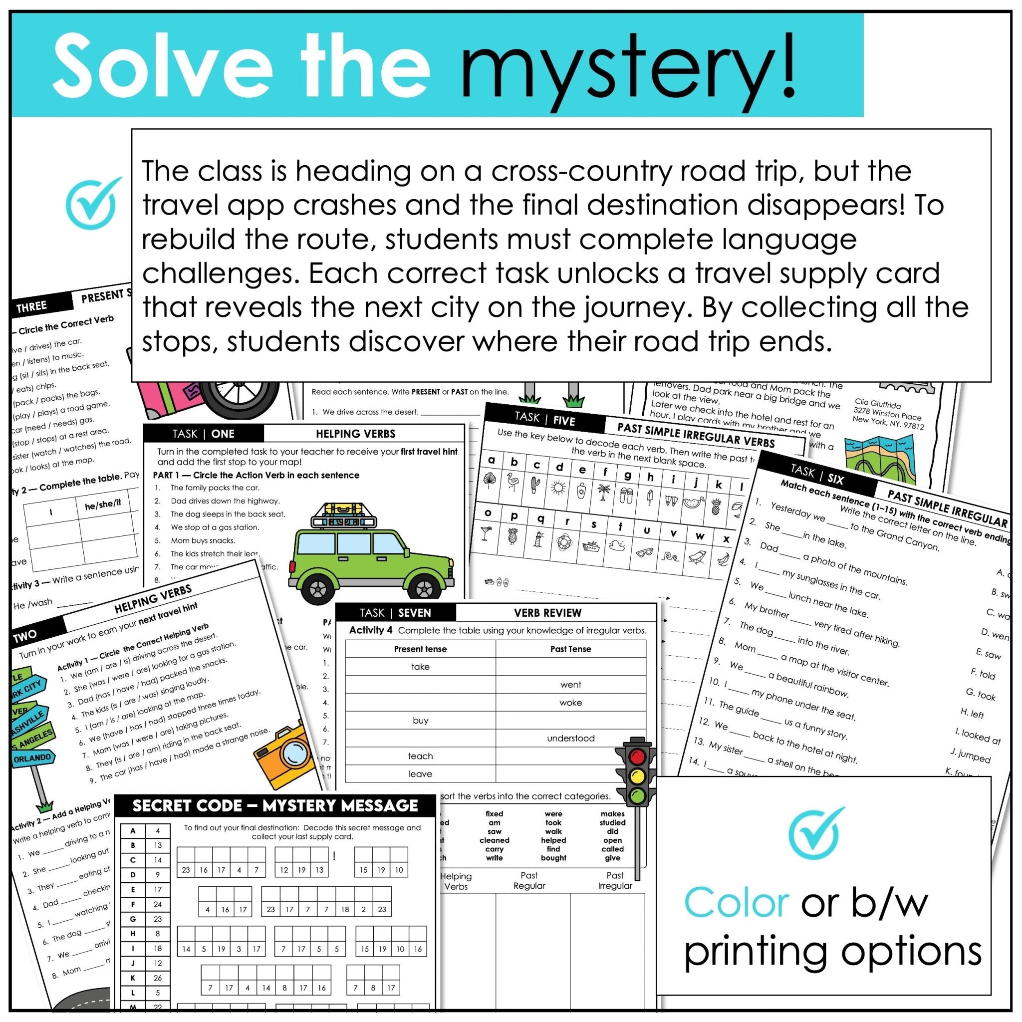 Present & Past Tense Verbs Escape Room – ESL Mystery Homework Activity - Hot Chocolate Teachables