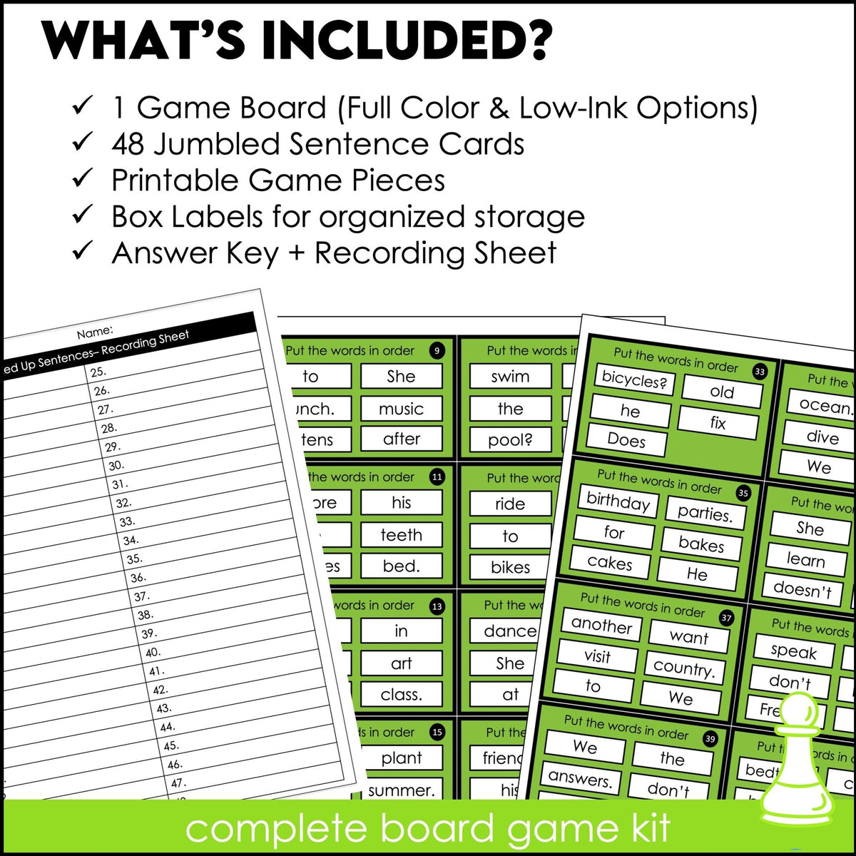 Sentence Game Sentence Building Board Game | Present Simple Verbs