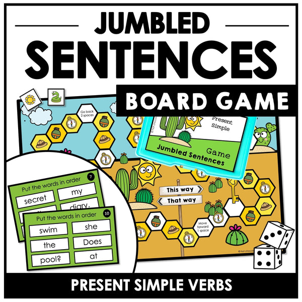 Present Simple Sentence Building Board Game | Jumbled Sentences Activity - Hot Chocolate Teachables