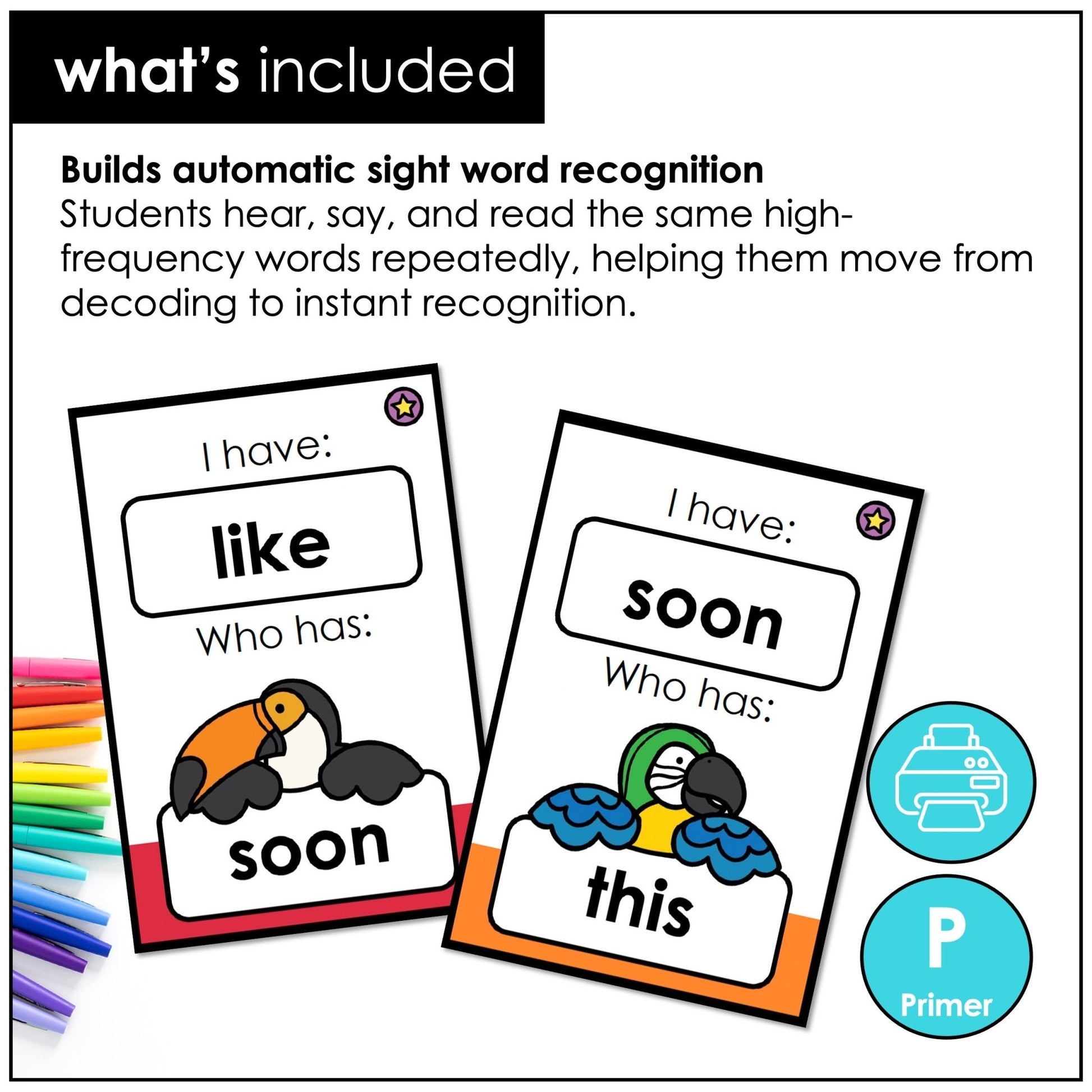 Primer Sight Words I Have, Who Has? – Dolch Sight Word Reading Card Game - Hot Chocolate Teachables