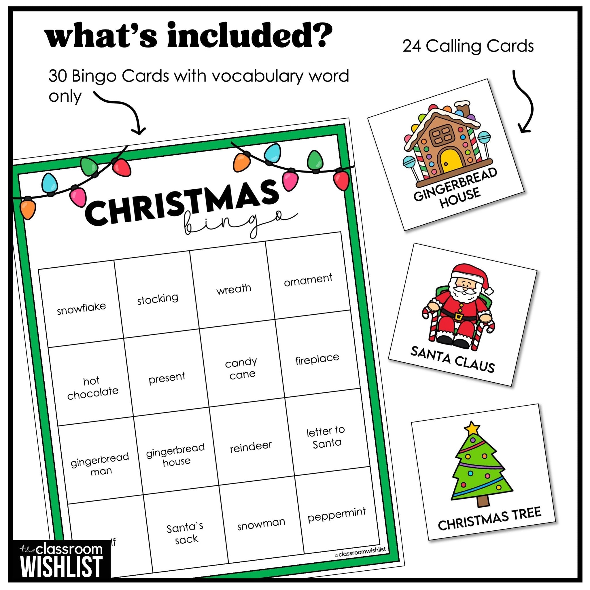 Printable Christmas Bingo – Holiday Vocabulary Game for Classroom Use - Hot Chocolate Teachables
