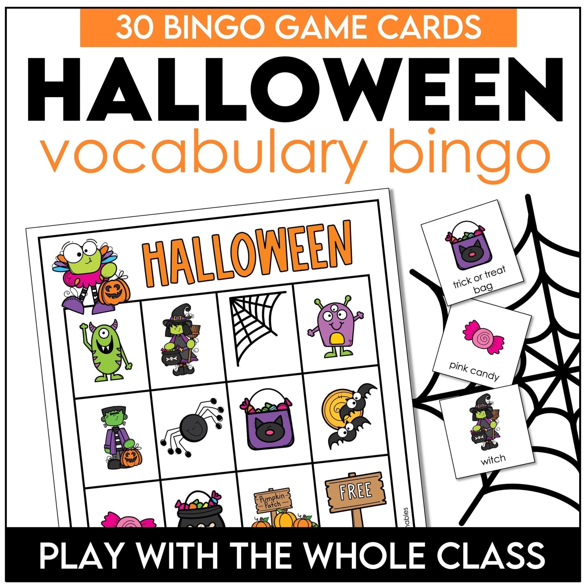 Printable Halloween Bingo – Vocabulary Game with October Words for Kids - Hot Chocolate Teachables