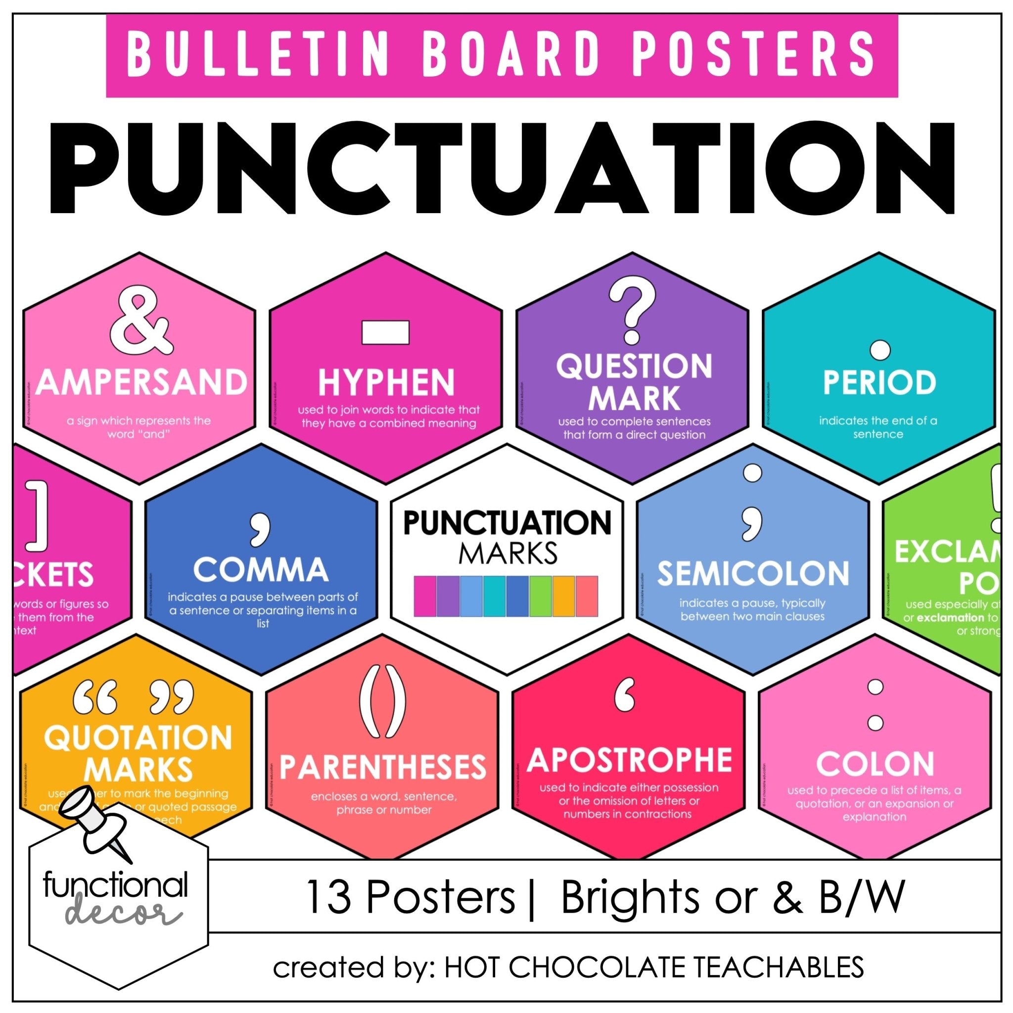 Punctuation Marks Posters: Visual Aid - Bulletin Board Display Classroom Decor - Hot Chocolate Teachables