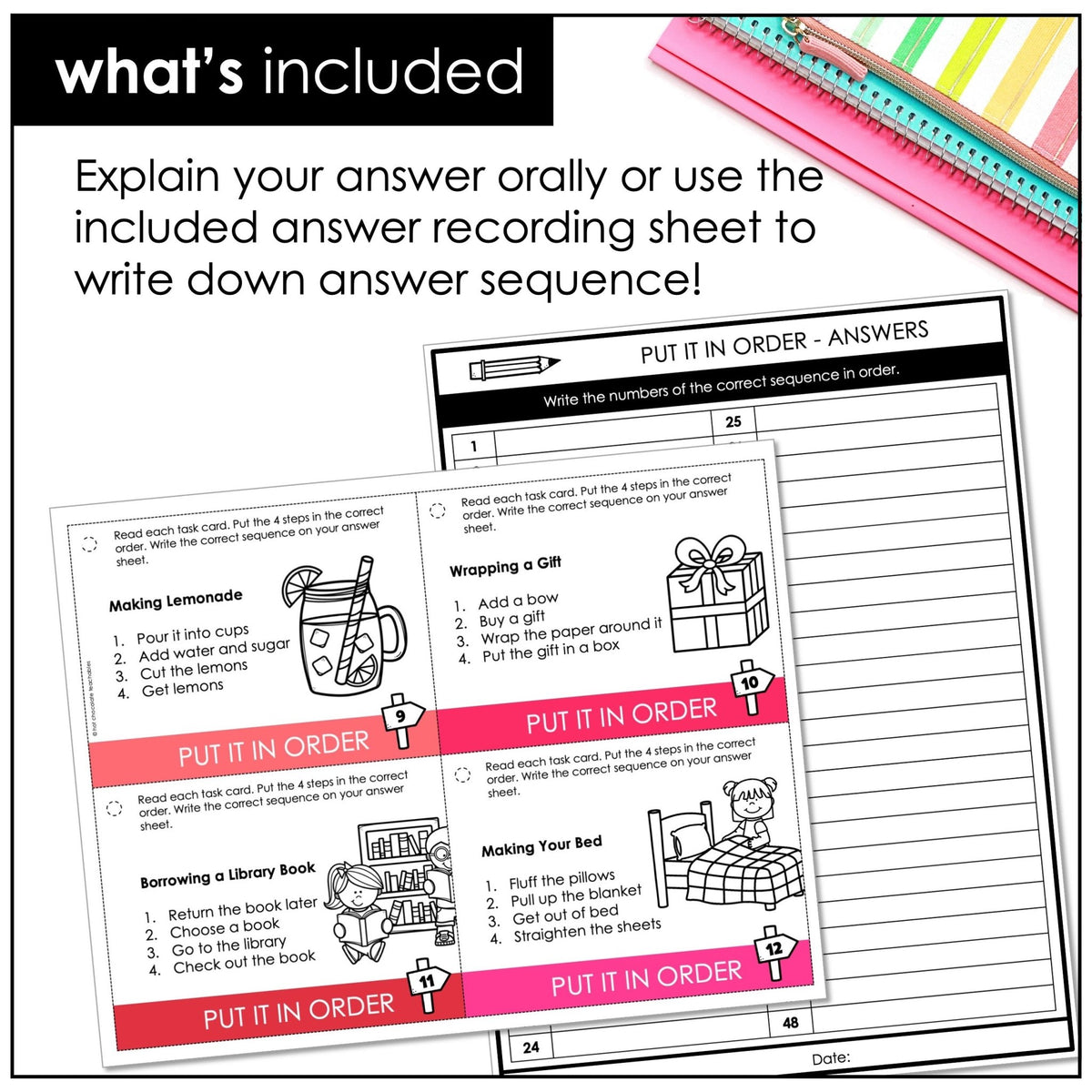 Put It in Order Task Cards – Sequencing Activity “What Comes First?” (ESL & SPED) - Hot Chocolate Teachables