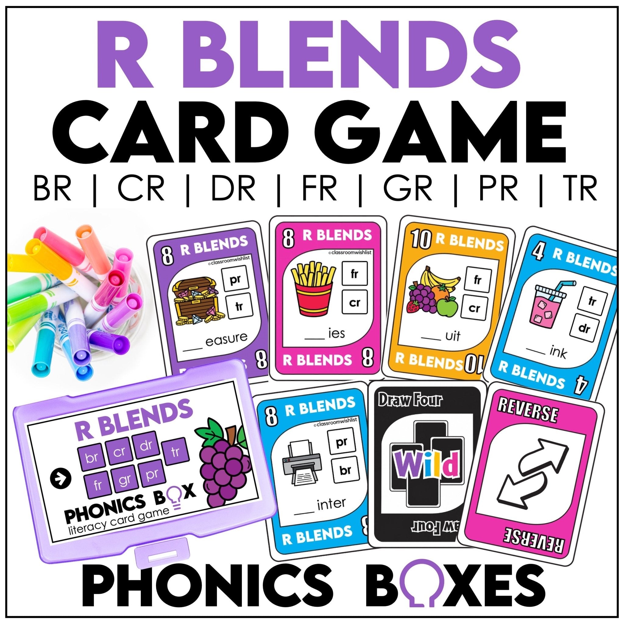 R blends phonics card game for beginning consonant blends practice and phonics centers