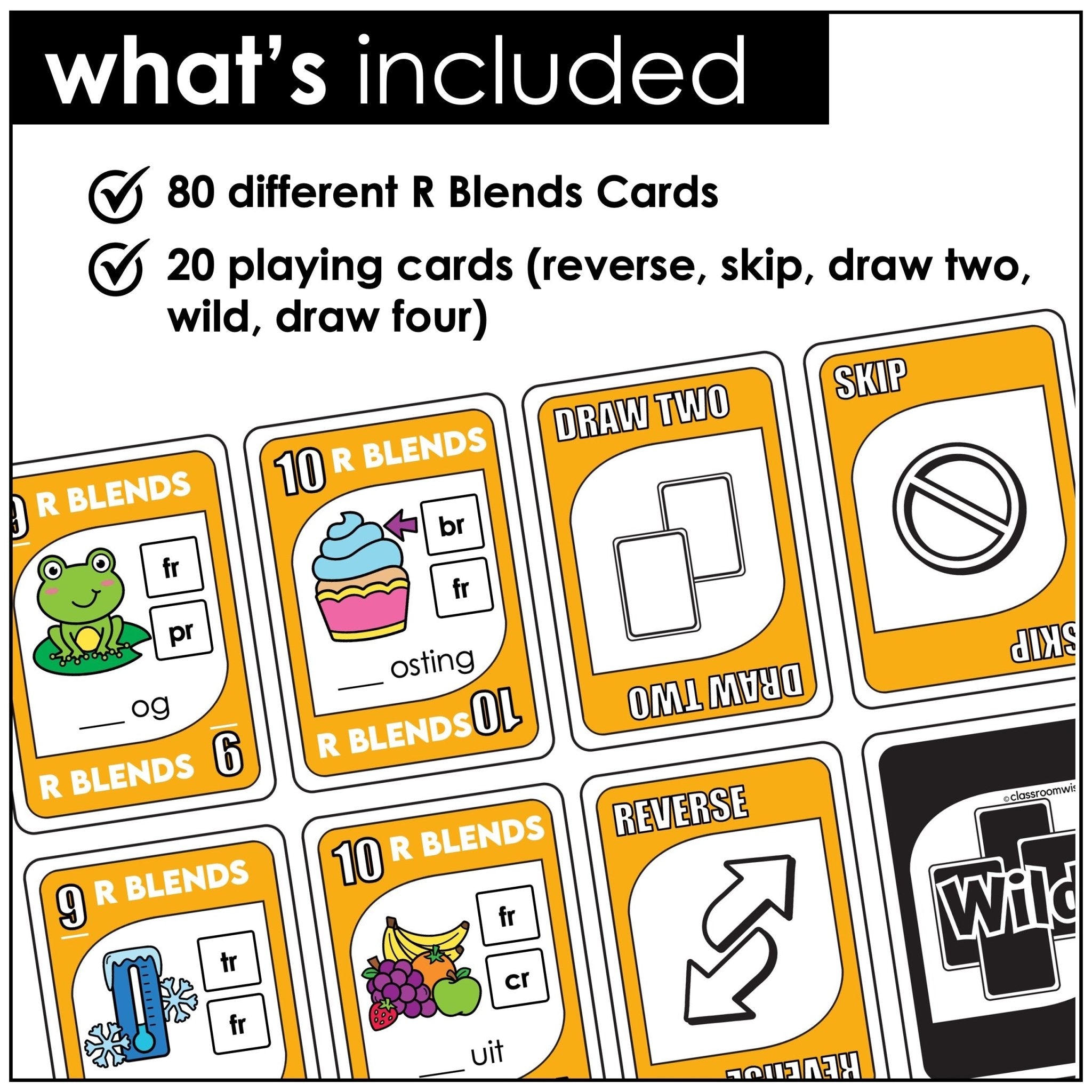 R Blends Card Game – 1st Grade Phonics BR, CR, DR, FR, GR, PR, TR - Hot Chocolate Teachables