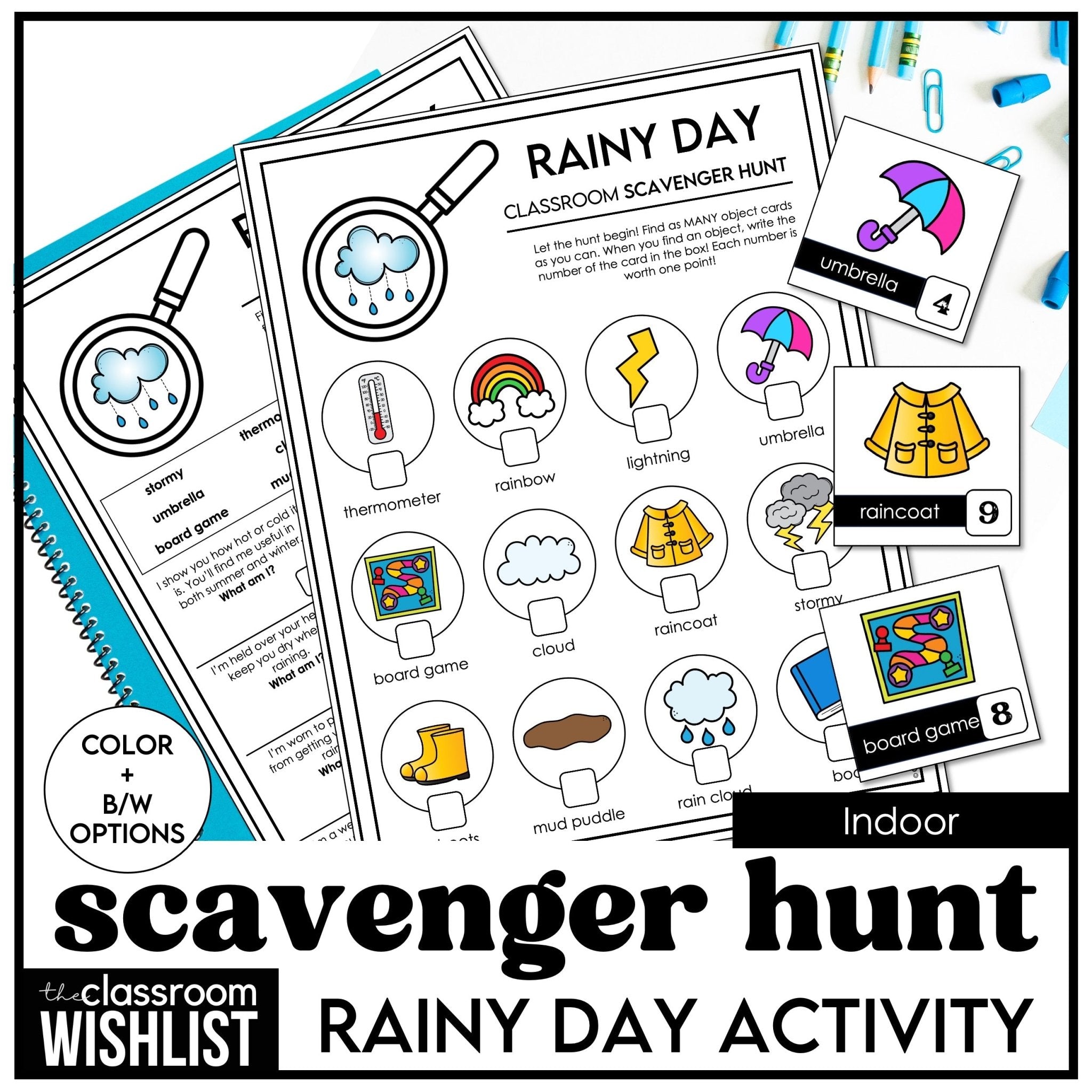 Rainy Day Indoor Class Scavenger Hunt - Object Search Game with Clues - Hot Chocolate Teachables