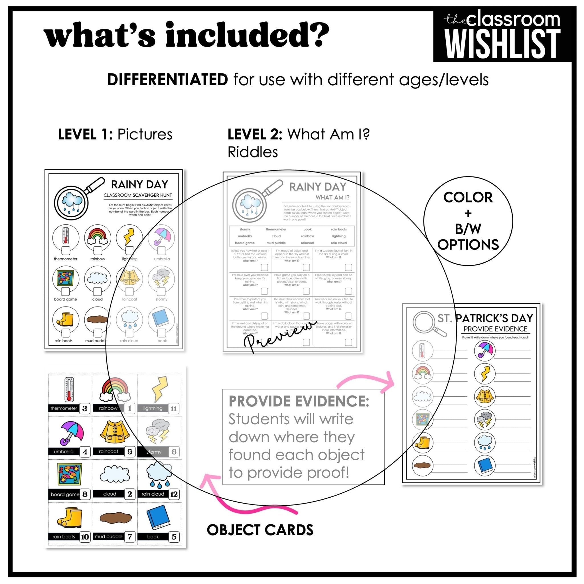 Rainy Day Indoor Class Scavenger Hunt - Object Search Game with Clues - Hot Chocolate Teachables
