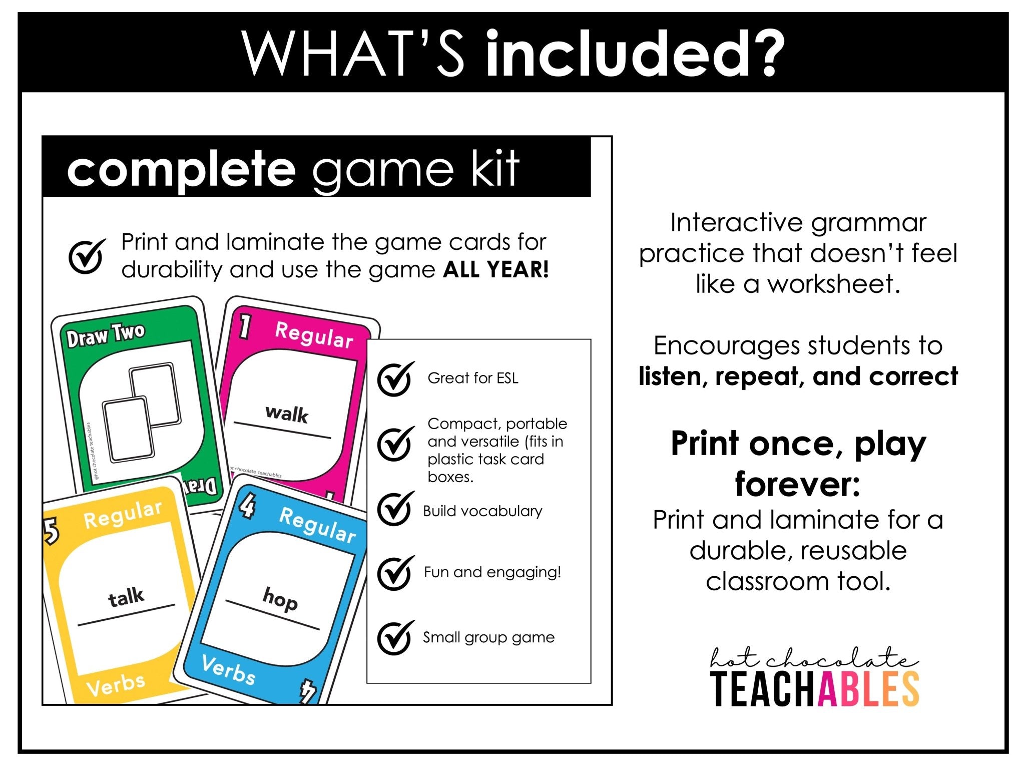Regular Past Tense Verb Card Game - Ending Pronunciations - t - d - id - Hot Chocolate Teachables