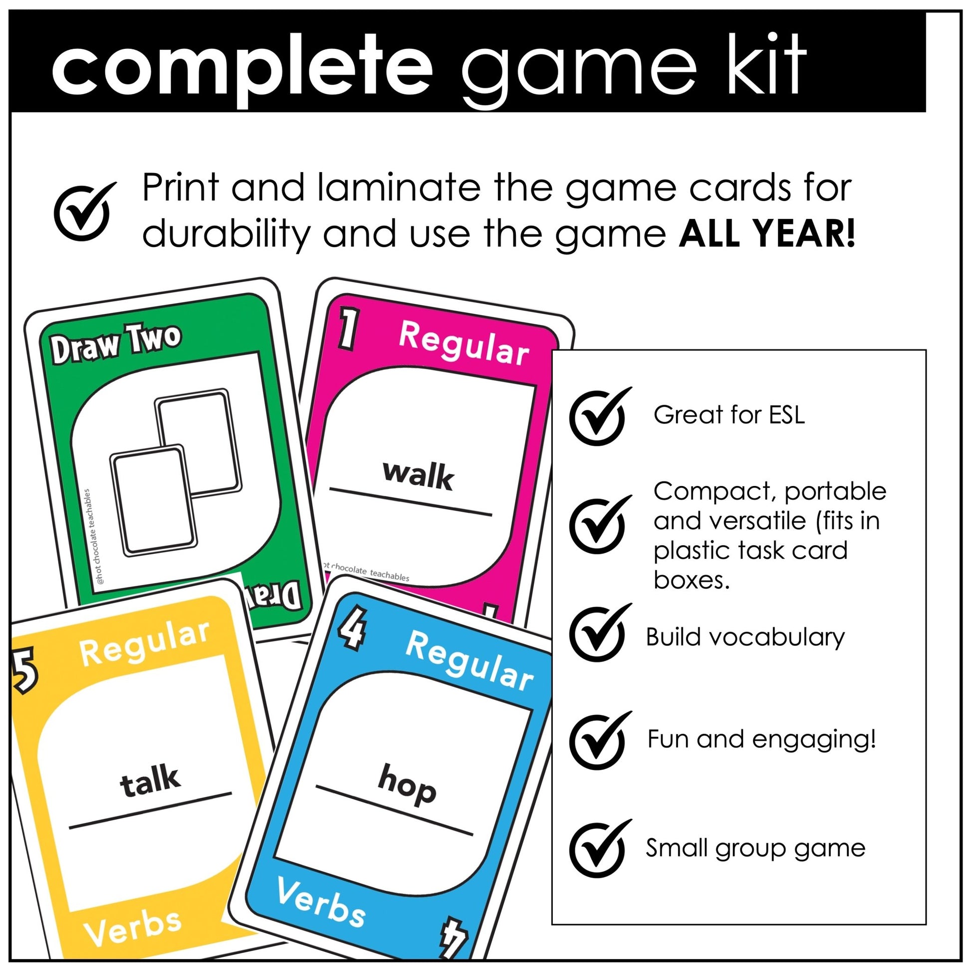 Regular Past Tense Verb Card Game - Ending Pronunciations - t - d - id - Hot Chocolate Teachables