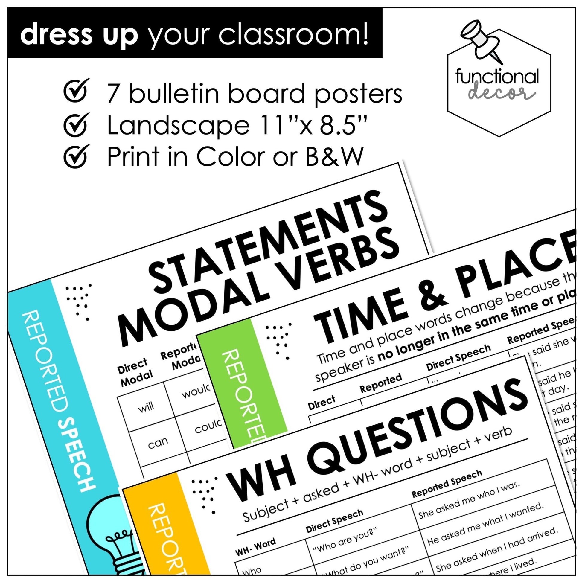 Reported Speech Posters – Direct to Reported Speech ESL Grammar Anchor Charts - Hot Chocolate Teachables