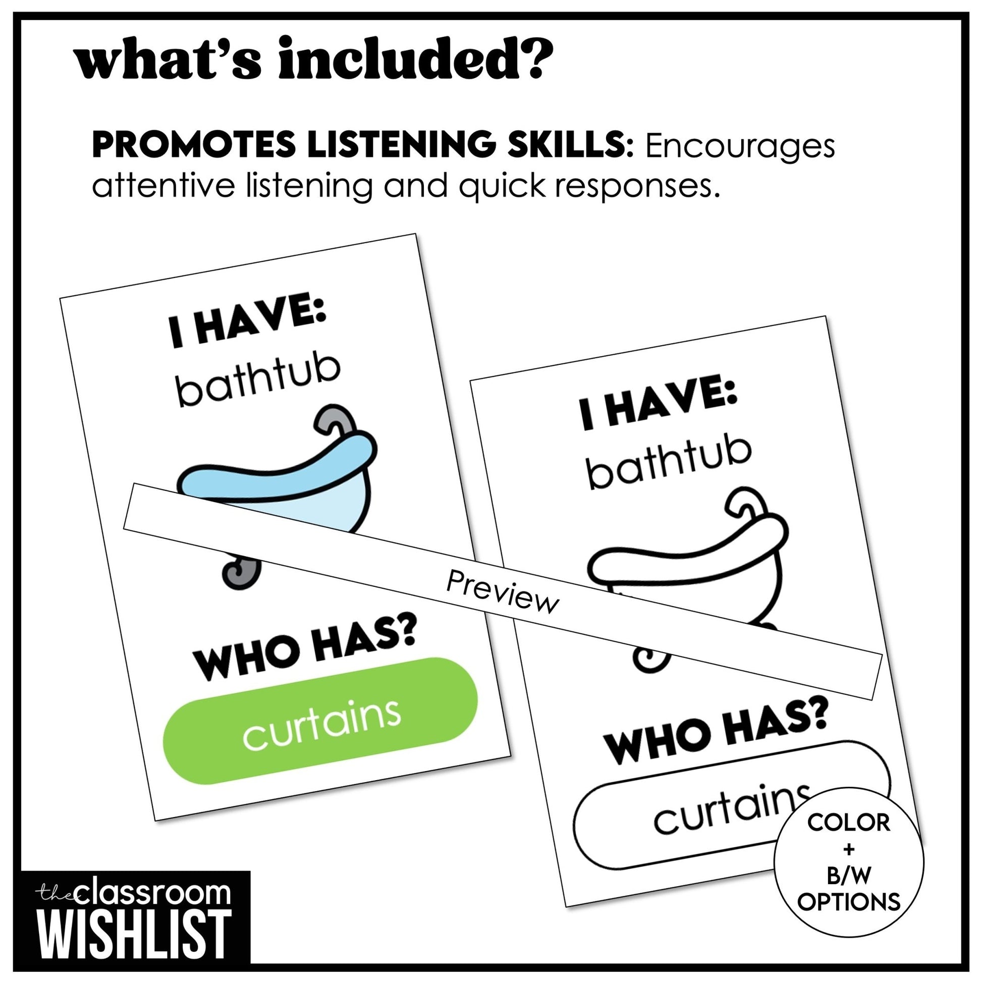 Rooms & Furniture - I Have, Who Has? | What's in a House Vocabulary Card Game - Hot Chocolate Teachables