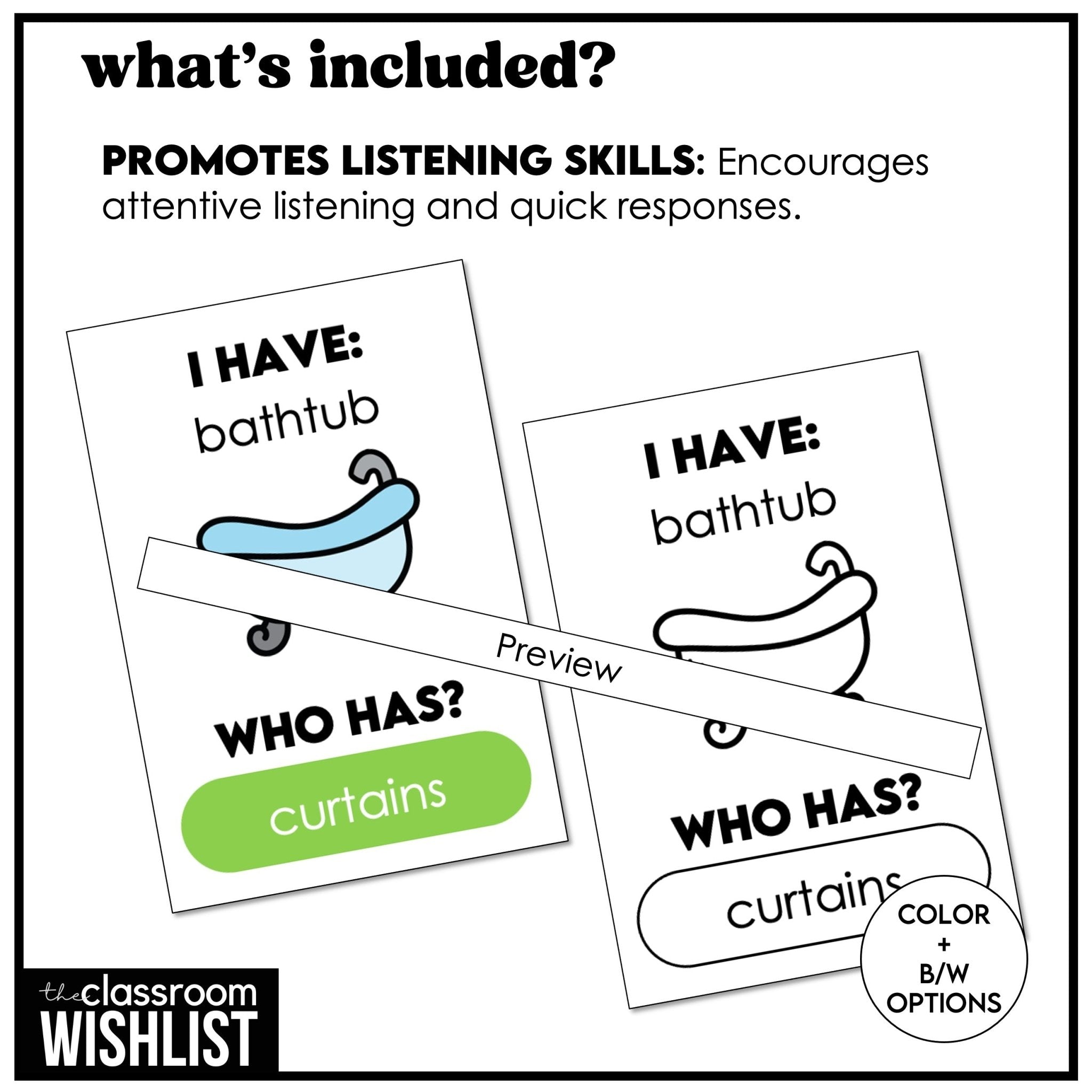 Rooms & Furniture - I Have, Who Has? | What's in a House Vocabulary Card Game - Hot Chocolate Teachables