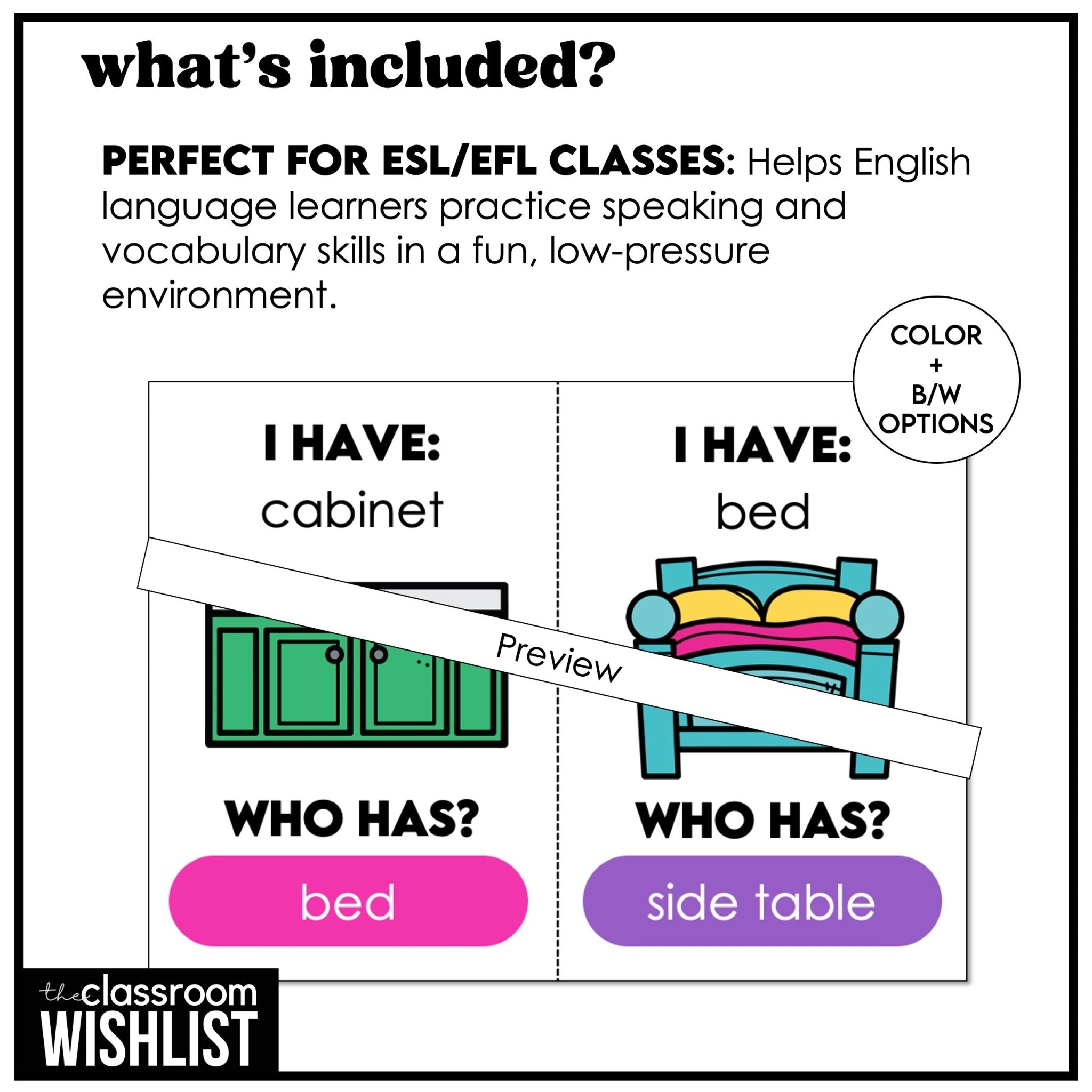 Rooms & Furniture - I Have, Who Has? | What's in a House Vocabulary Card Game - Hot Chocolate Teachables