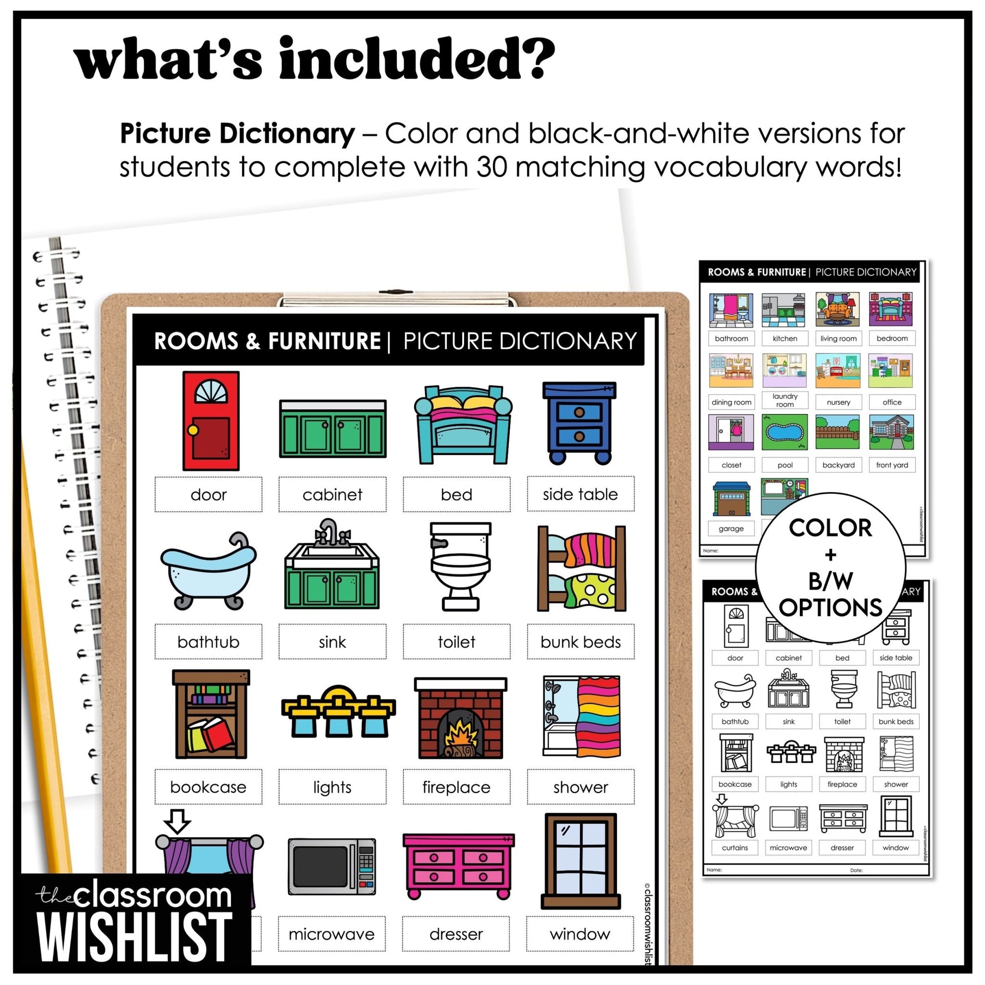 Rooms & Furniture Vocabulary Flashcard Bundle | Print & Digital | ESL, EFL, ELL - Hot Chocolate Teachables