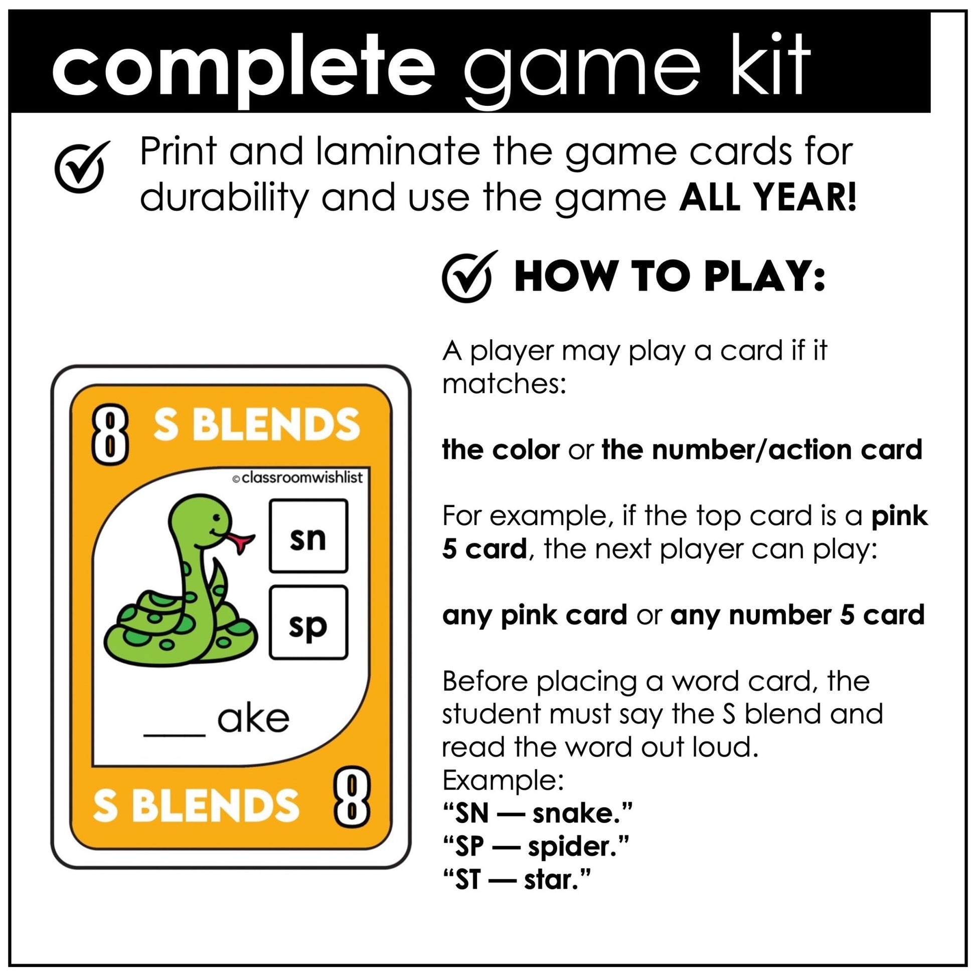 S Blends UNO - Style Card Game – Phonics Practice SC, SK, SM, SN, SP, ST, SW - Hot Chocolate Teachables