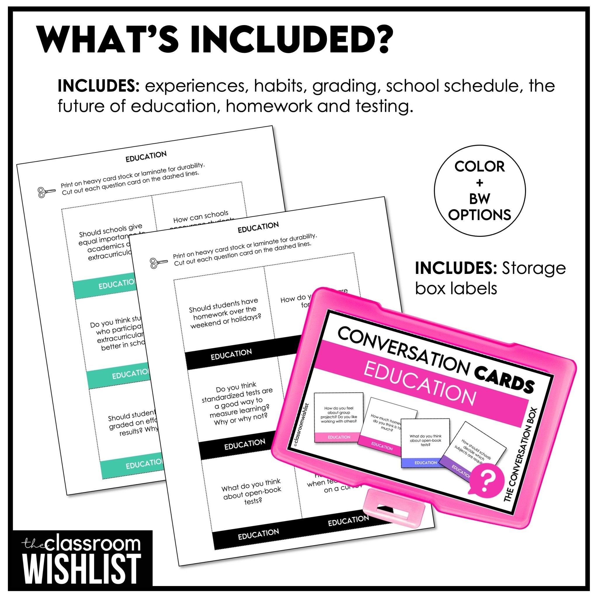 School & Education Conversation Cards | 60 ESL Discussion Prompts for Teens & Adults - Hot Chocolate Teachables