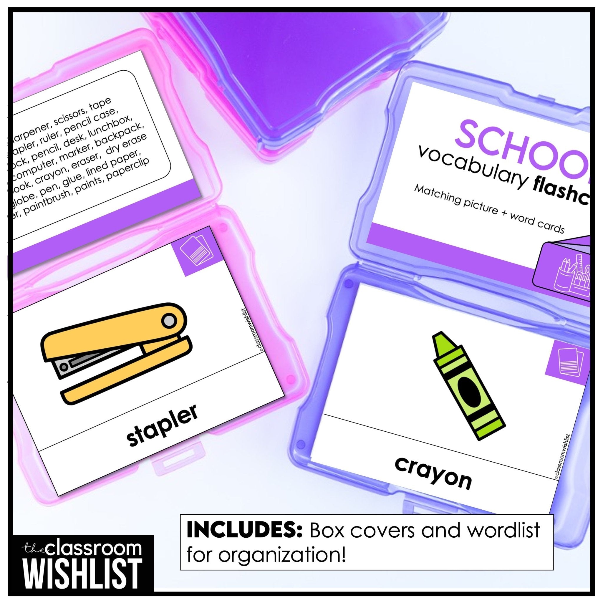 School Supplies Vocabulary English Flashcards ESL ELL Young Learners, Newcomers - Hot Chocolate Teachables