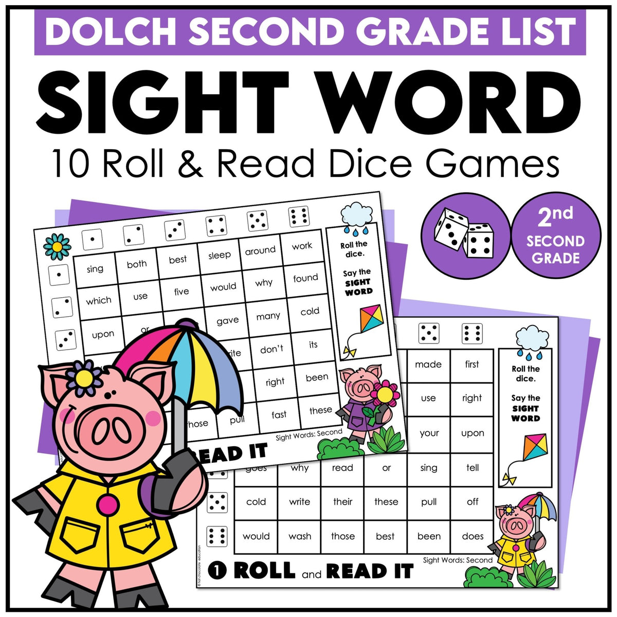 Grade 2 Sight Words Roll & Read Boards - Dolch List