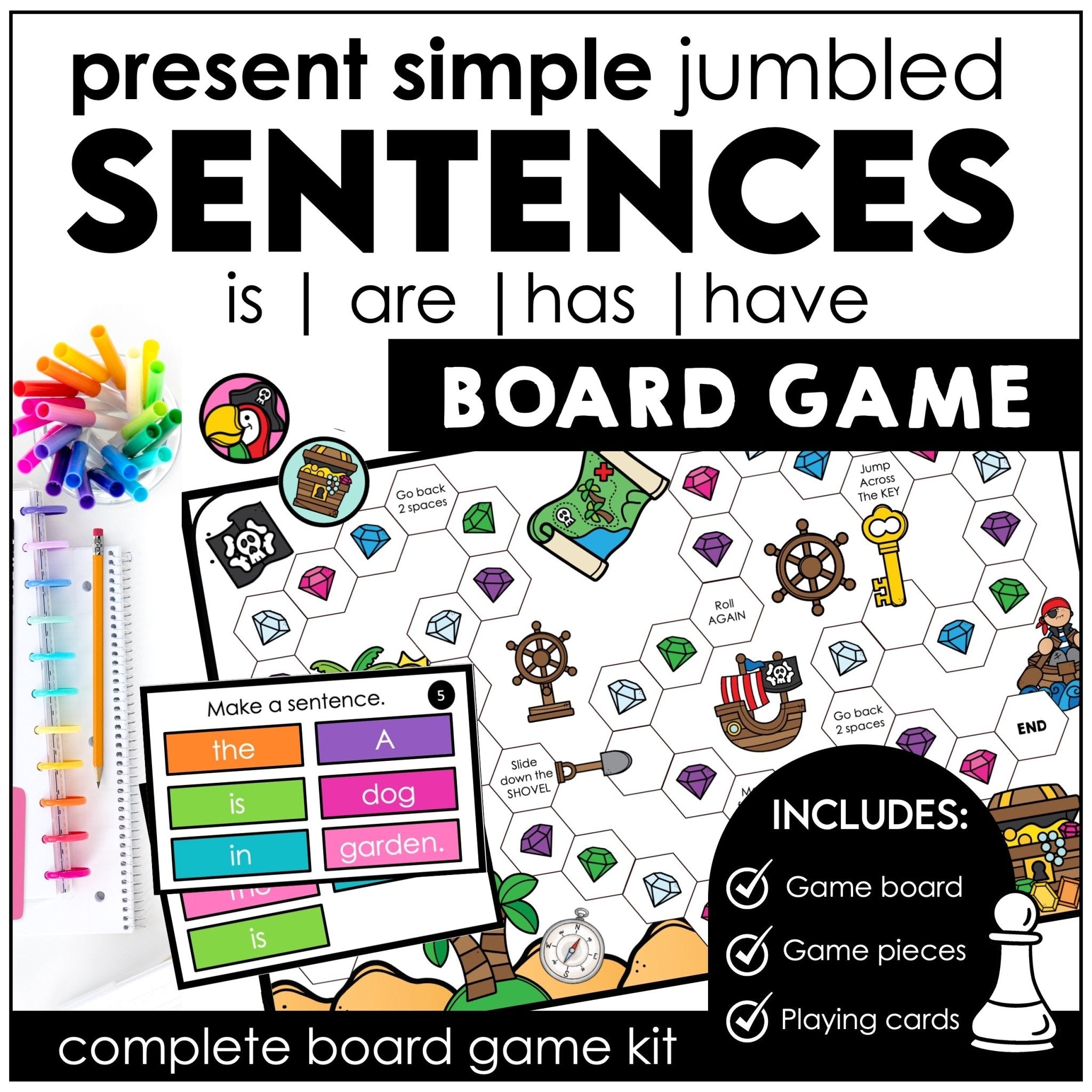 Sentence structure board game using be and have