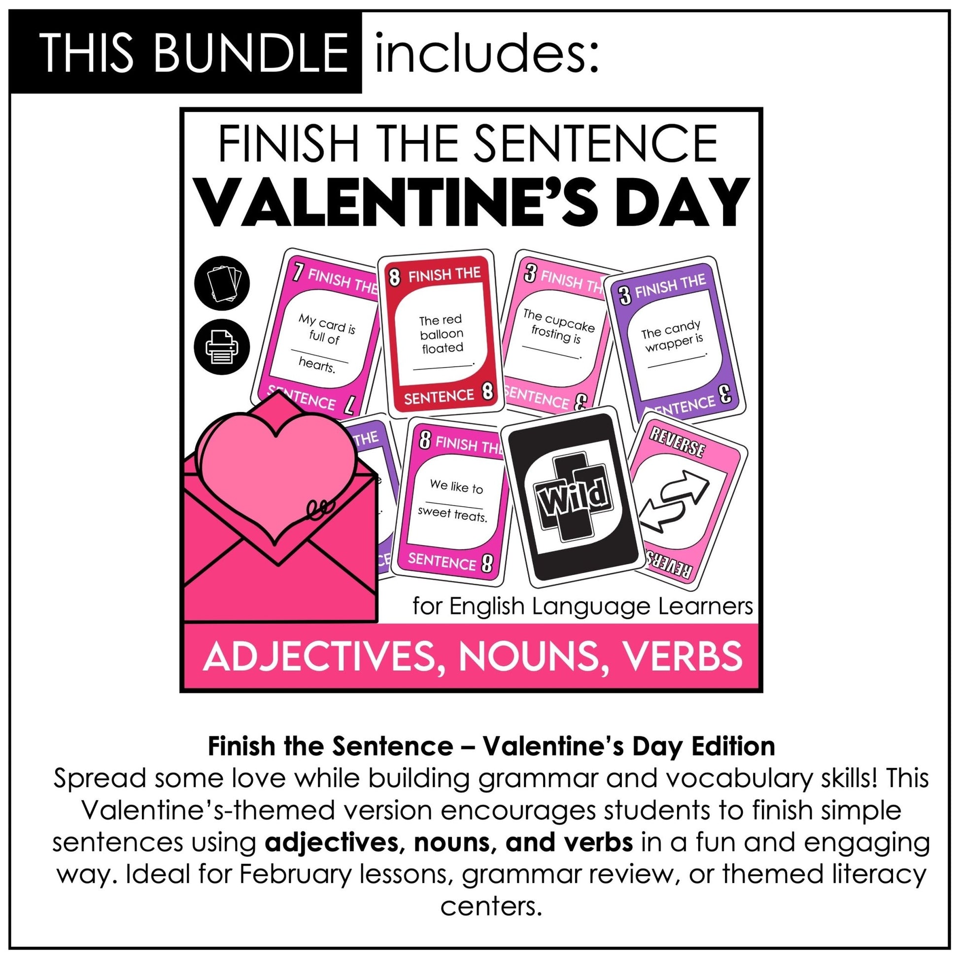 Sentence Building Card Game Bundle – Finish the Sentence Grammar Activities - Hot Chocolate Teachables