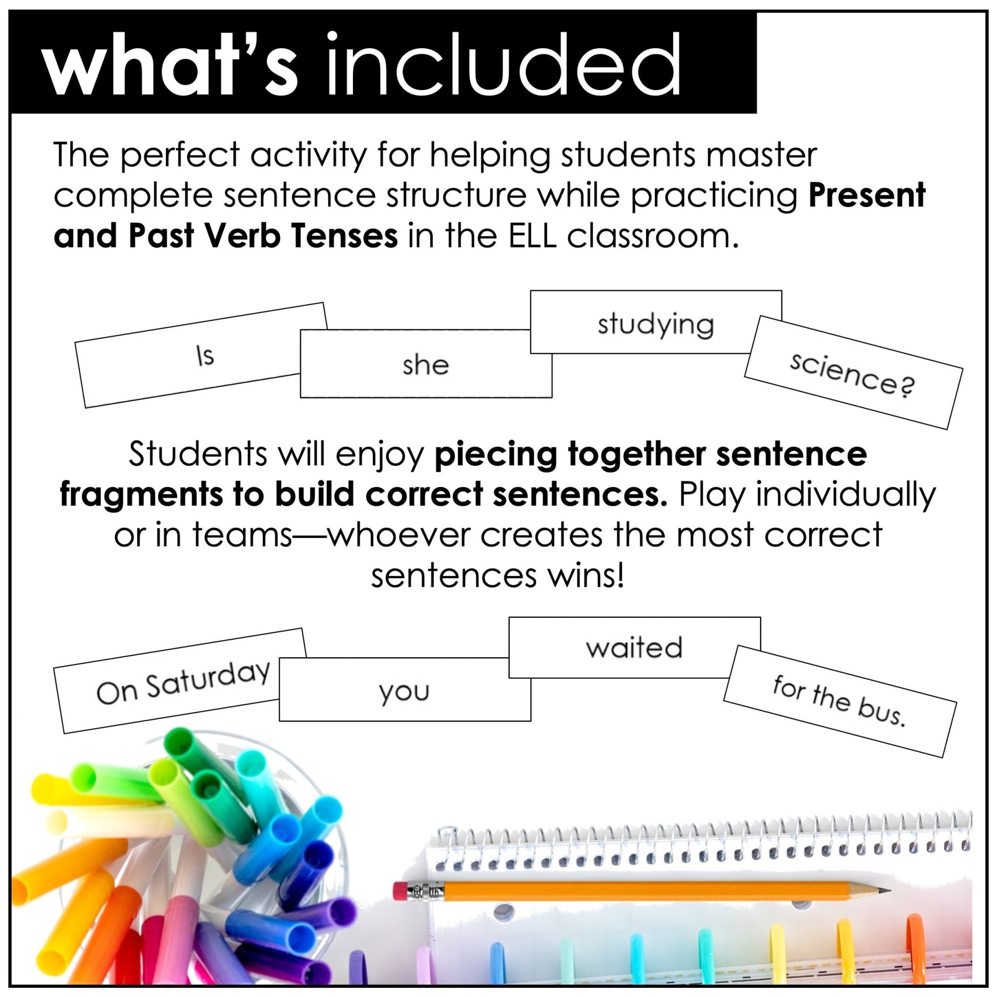 Sentence Building: Mixed Up Sentences Activity | Present & Past Tense - Hot Chocolate Teachables