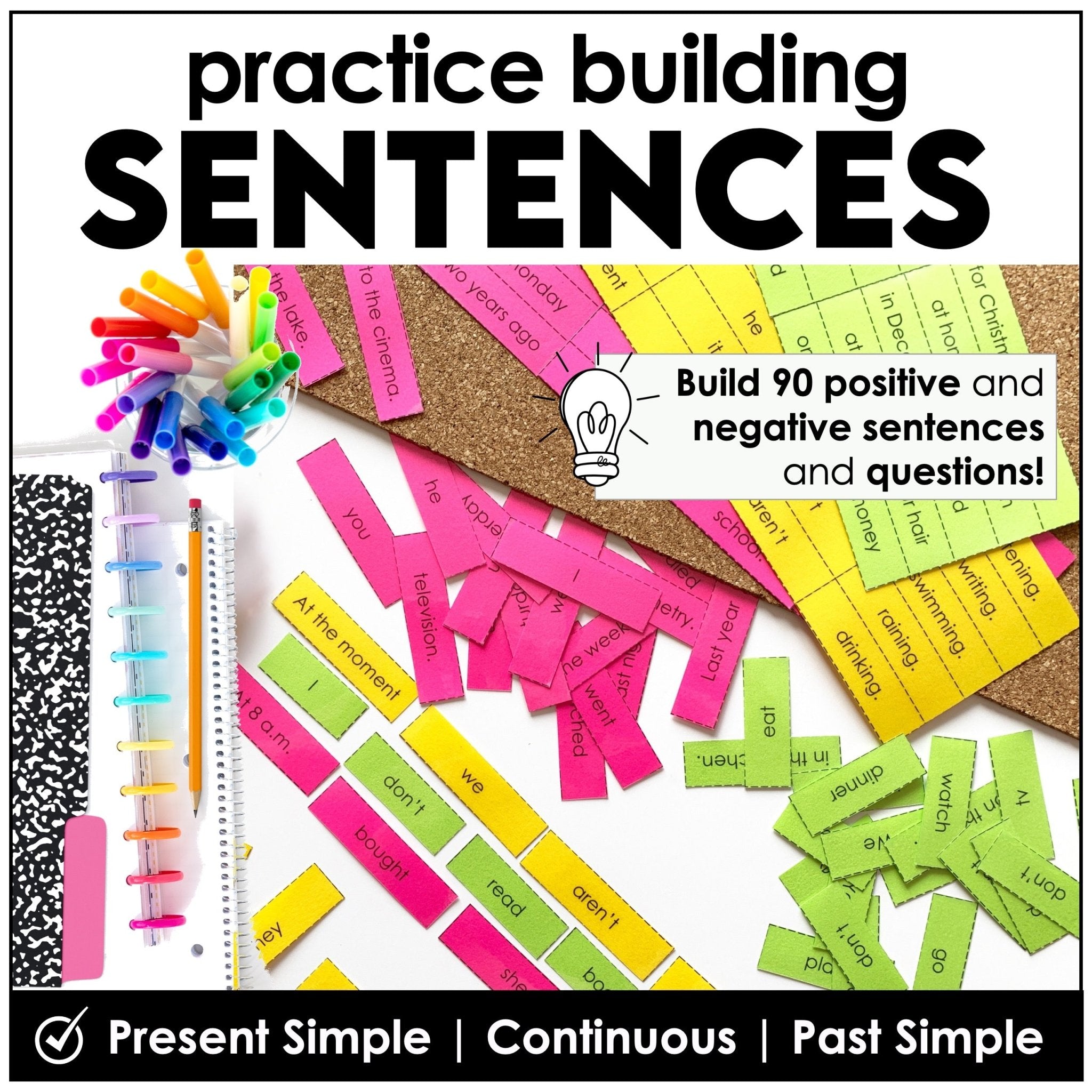 Jumbled sentence strips for Present and Past Tense practice