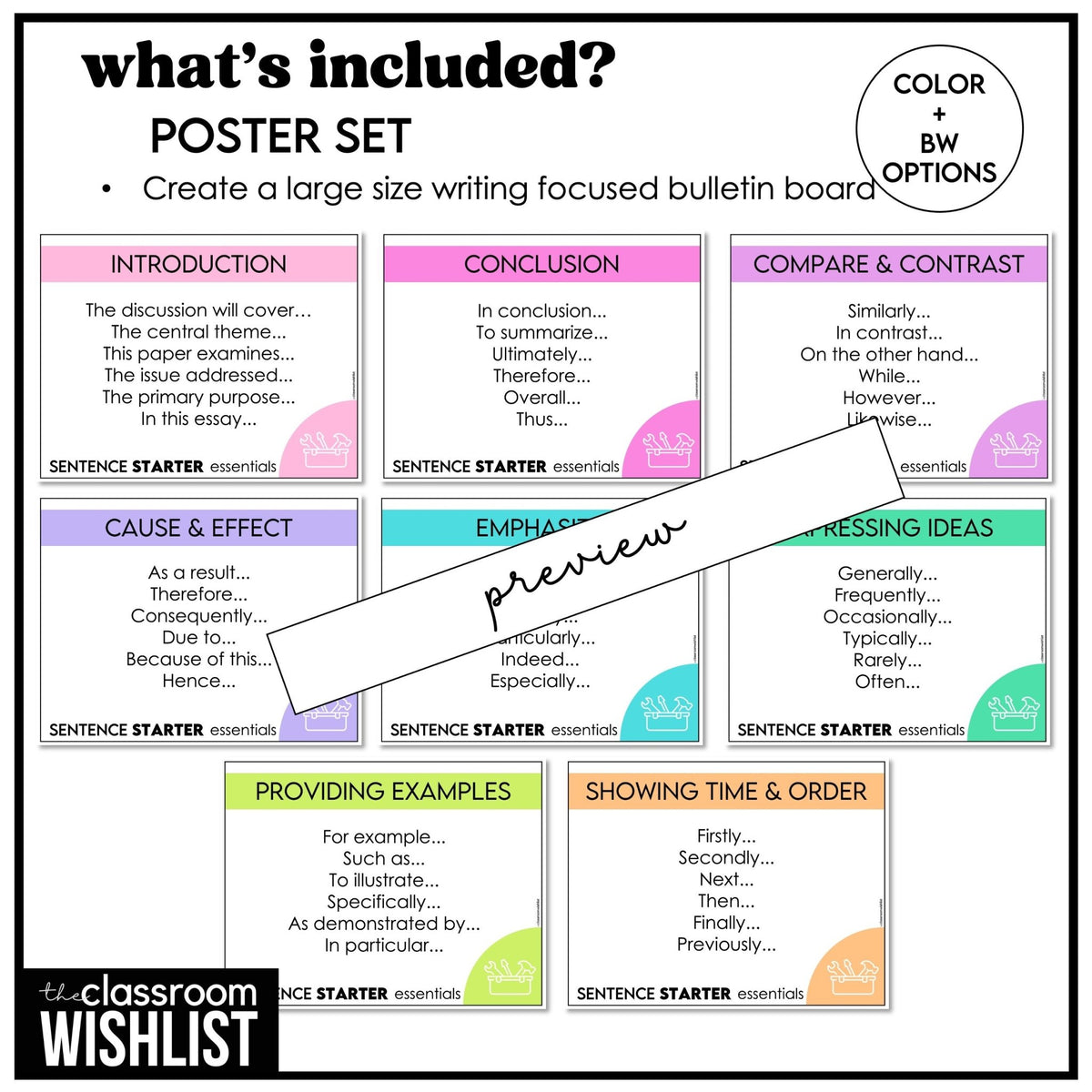 Sentence Focus Tools Sentence Starters Chart | Writing Reference Tool for ESL EFL