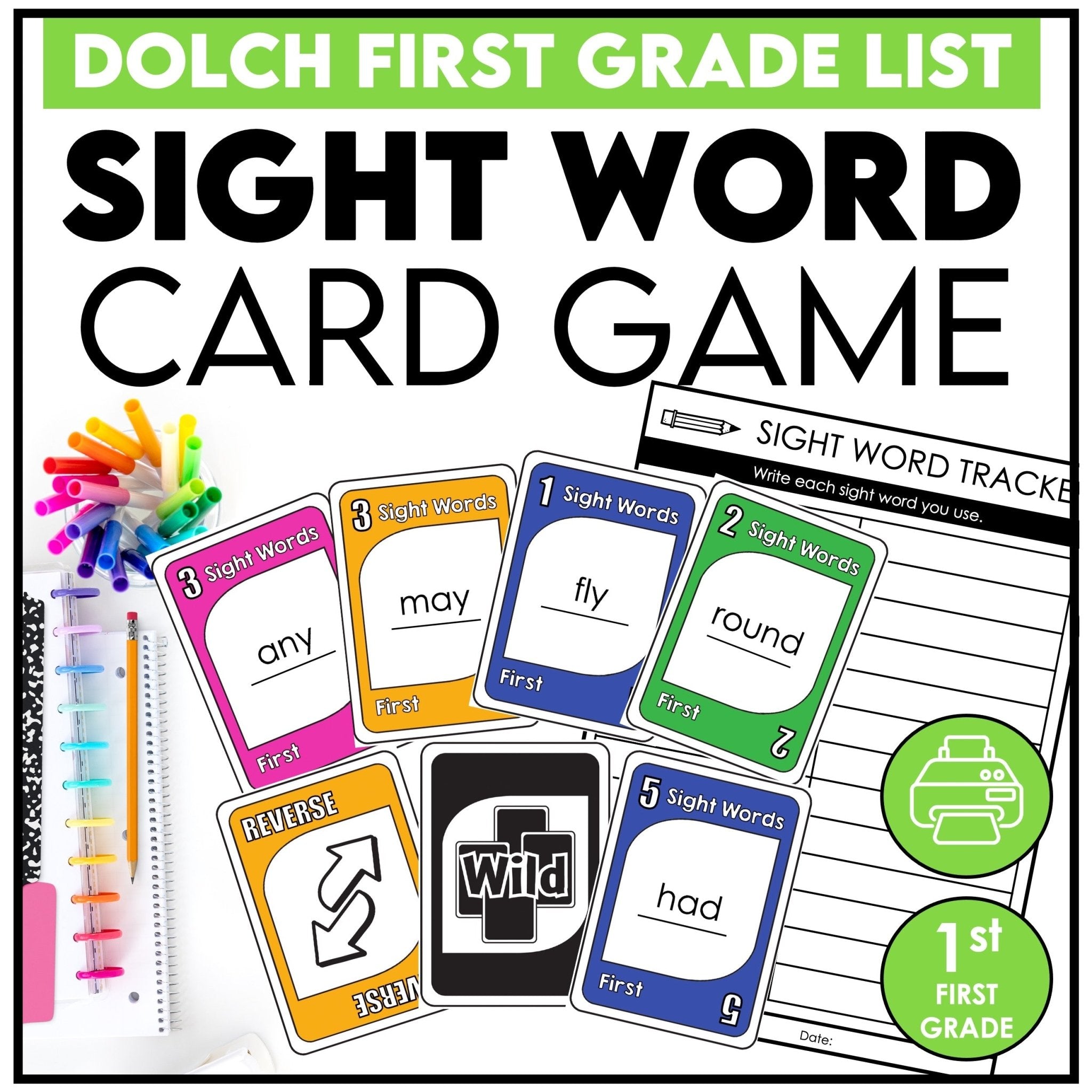 Sight Word Card Game | 1st Grade Dolch List - Plays like UNO - Hot Chocolate Teachables