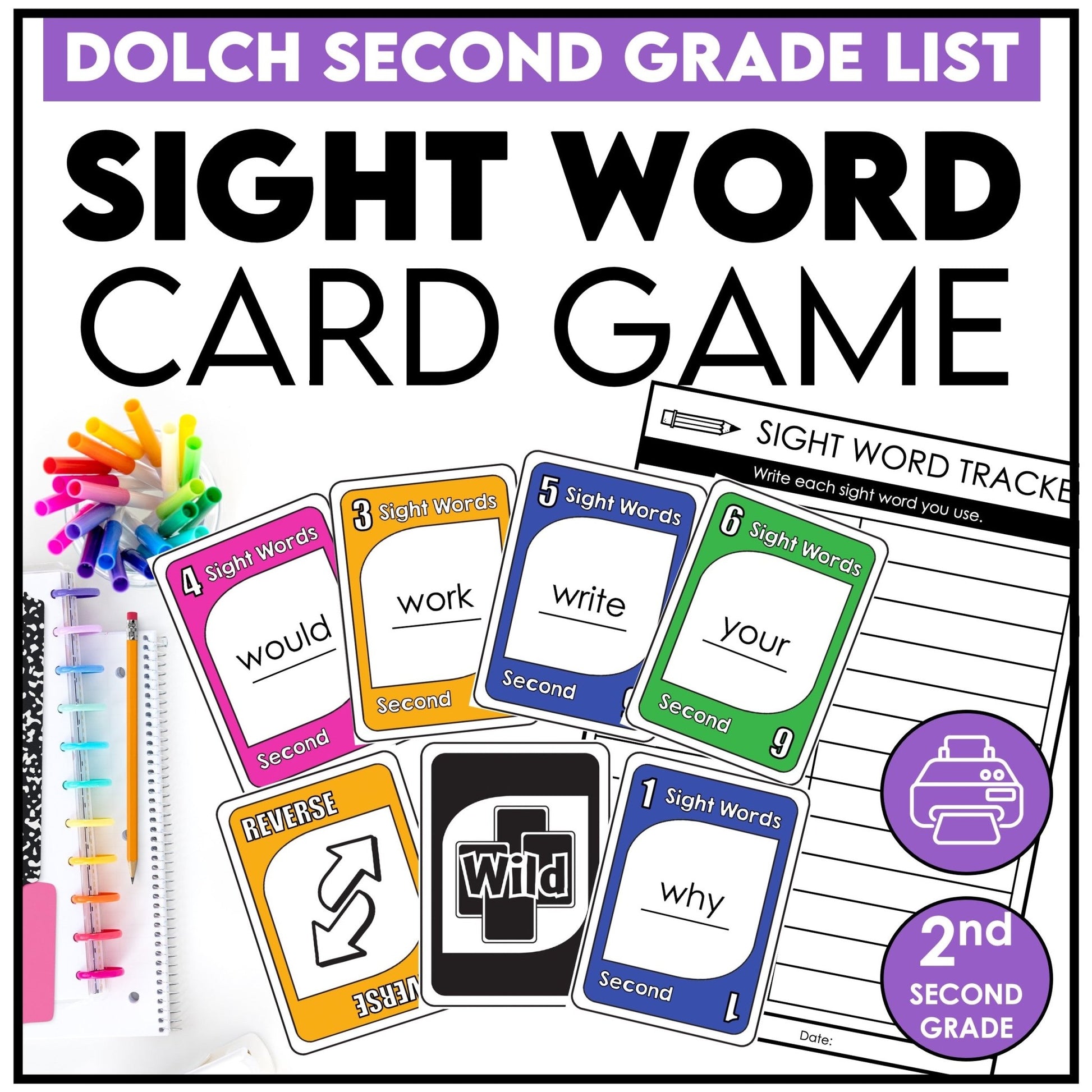 Sight Word Card Game | 2nd Grade Dolch Aligned - Plays like UNO - Hot Chocolate Teachables