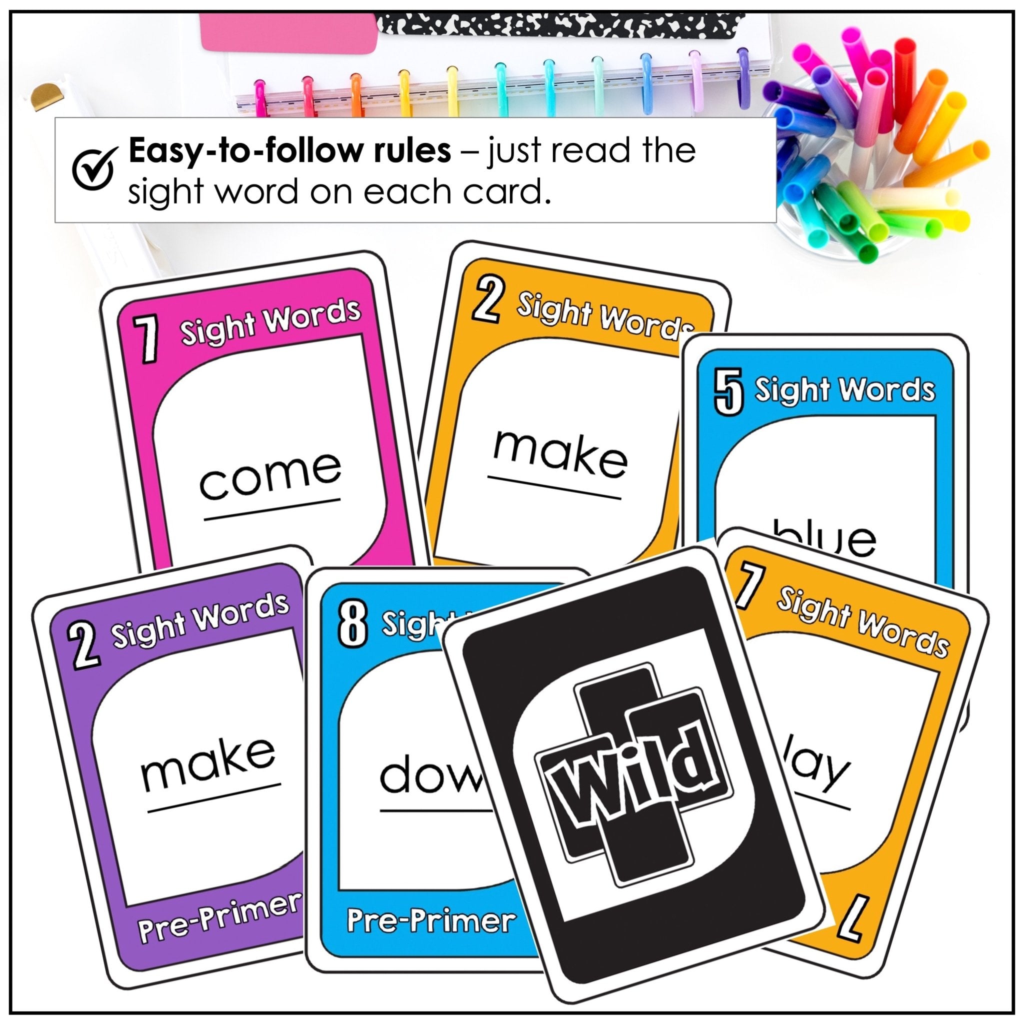 Sight Word Card Game | Pre - Primer Dolch Aligned - Plays like UNO - Hot Chocolate Teachables