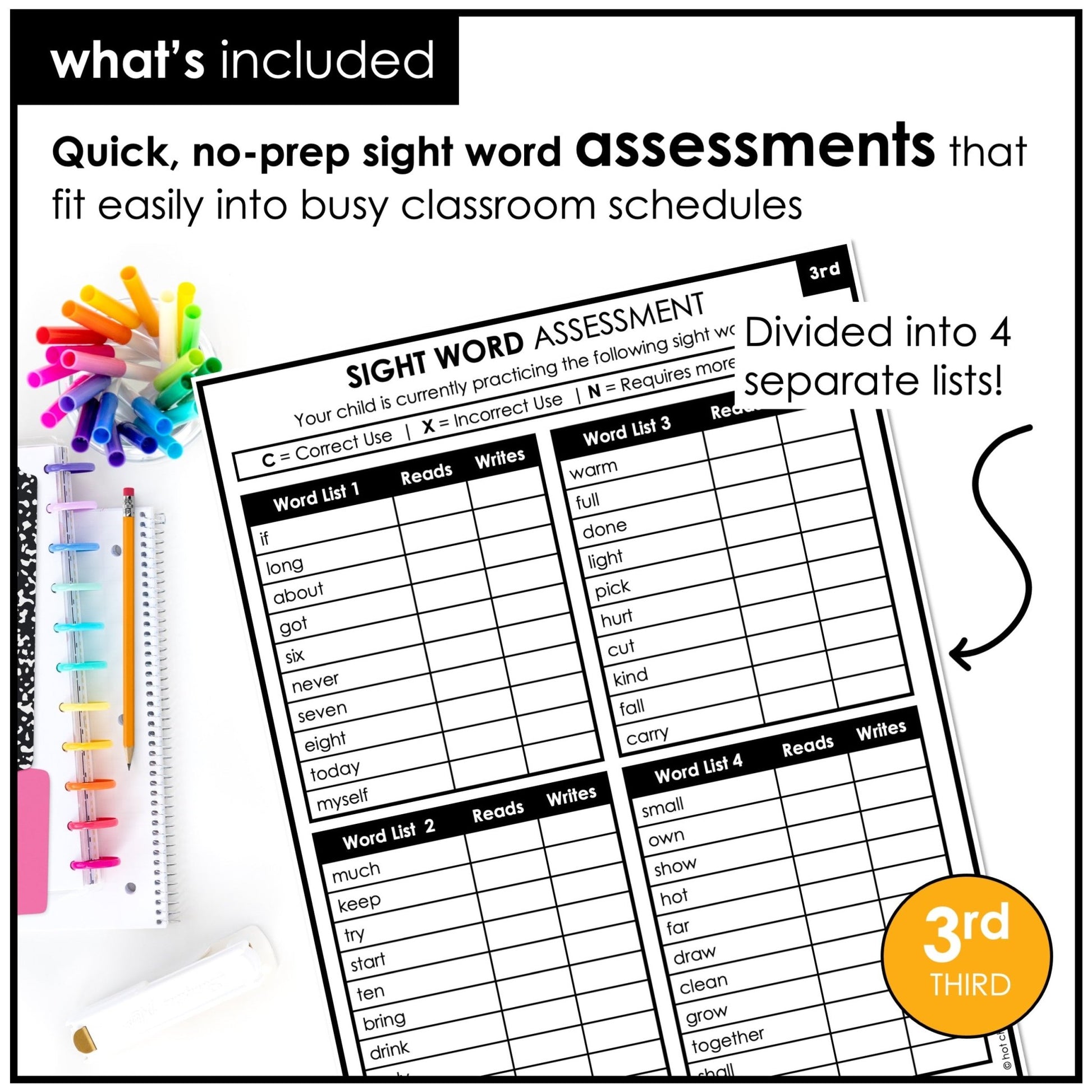 Sight Word Progress Reports - THIRD GRADE | Evaluation Template & Word Wall - Hot Chocolate Teachables