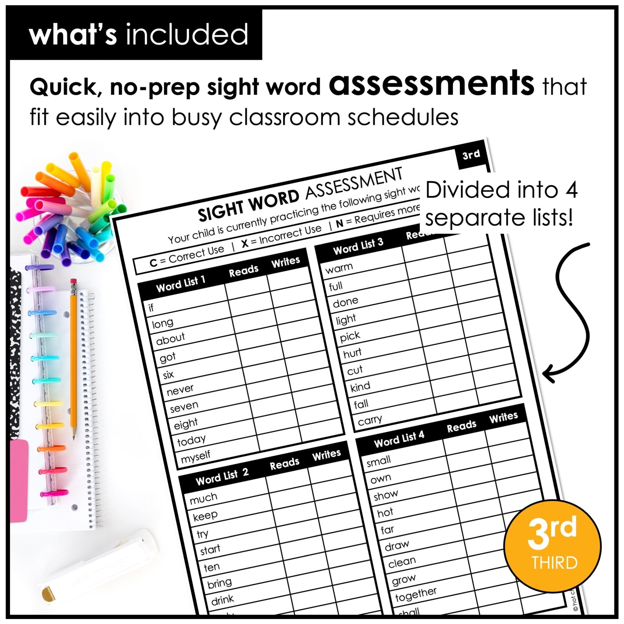 Sight Word Progress Reports - THIRD GRADE | Evaluation Template & Word Wall - Hot Chocolate Teachables