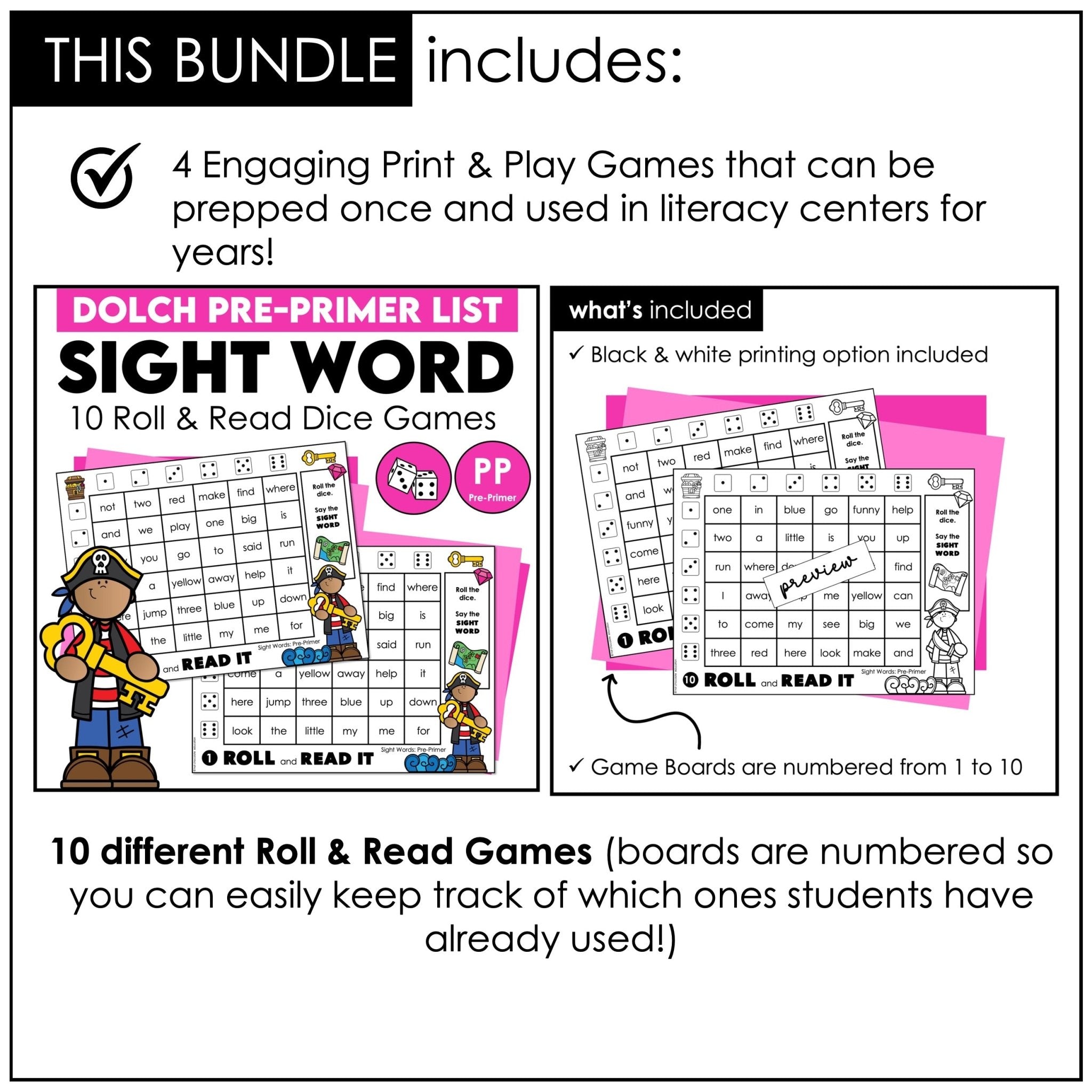 Sight Word Reading Games – Dolch Pre - Primer List for Pre - K & Kindergarten - Hot Chocolate Teachables