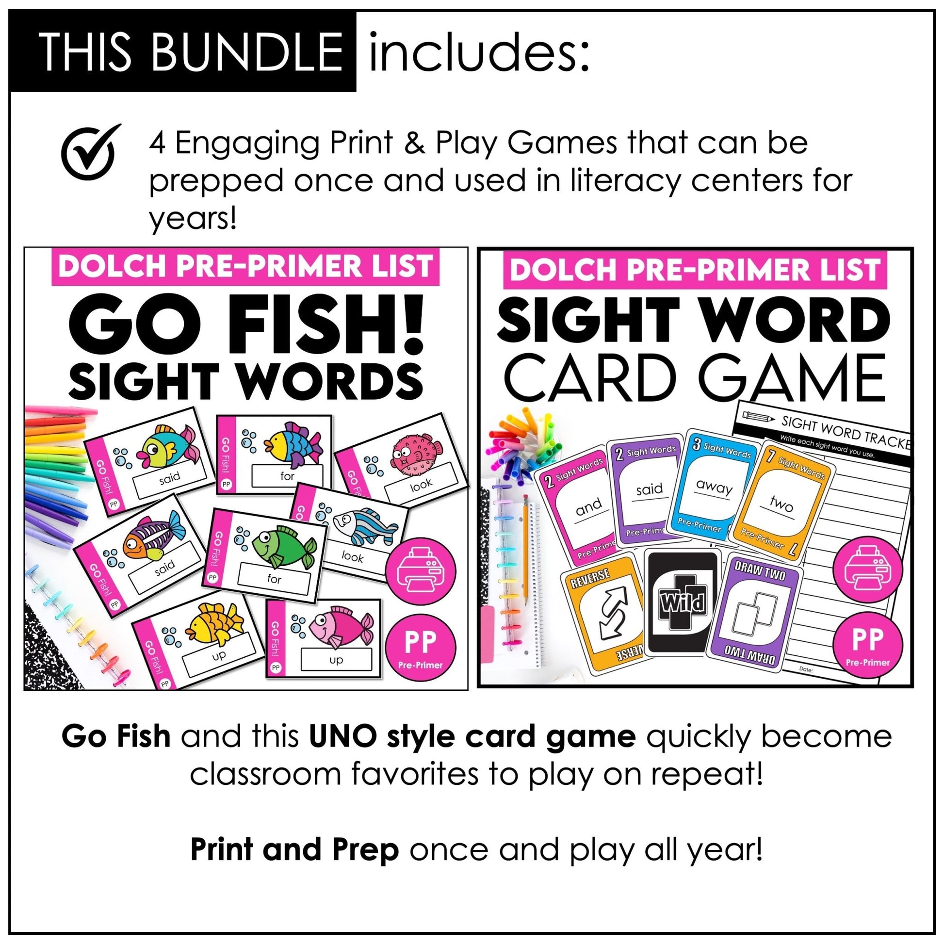 Sight Word Reading Games – Dolch Pre - Primer List for Pre - K & Kindergarten - Hot Chocolate Teachables