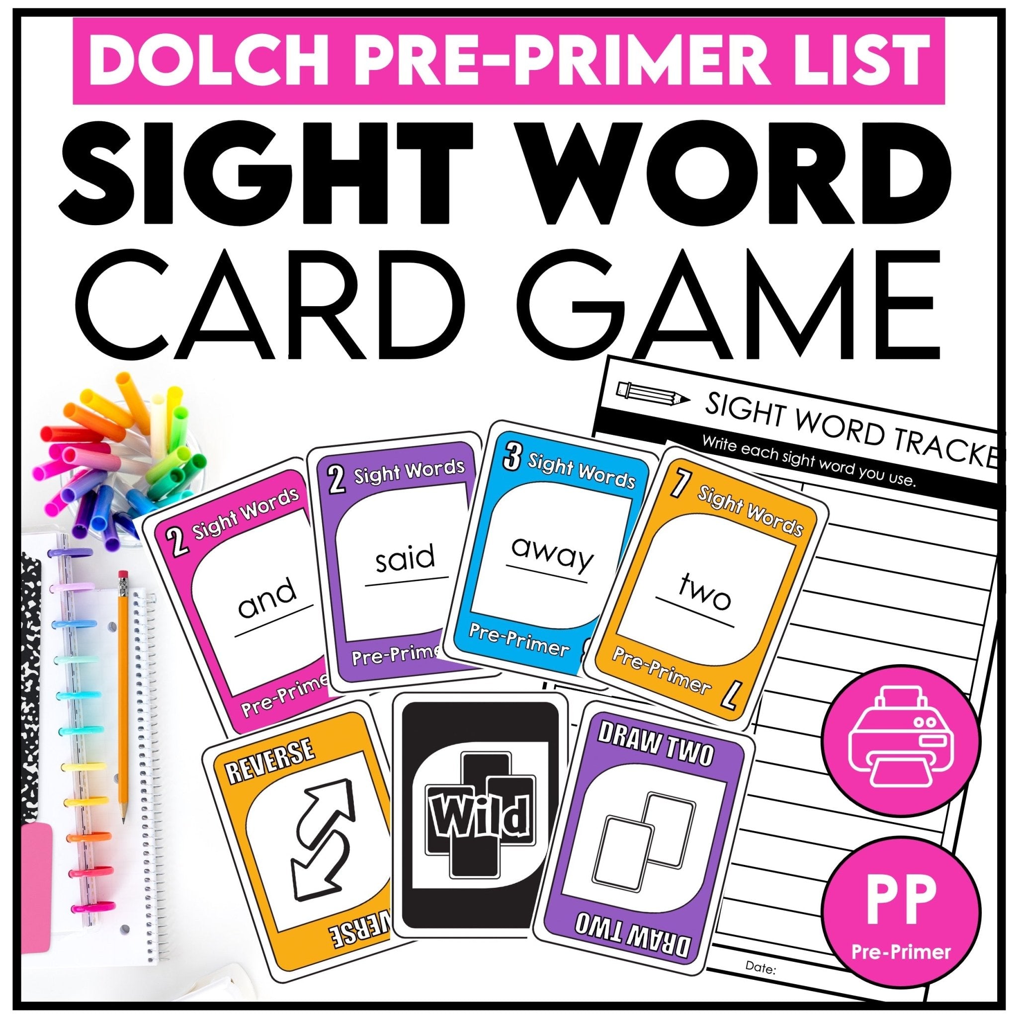 Pre-Primer sight word card game for Dolch Pre-Primer words