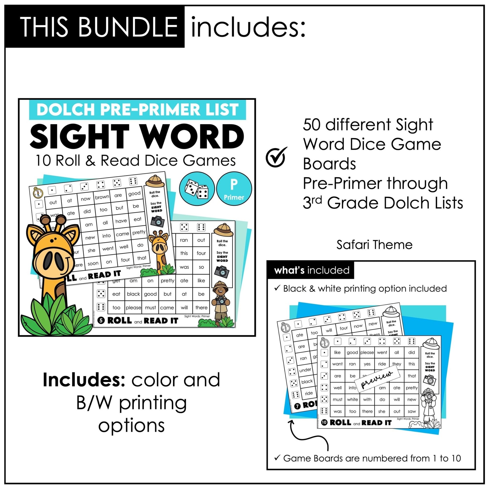 Sight Words Dice Games Bundle – Dolch Pre - Primer to 3rd Grade Reading Centers - Hot Chocolate Teachables
