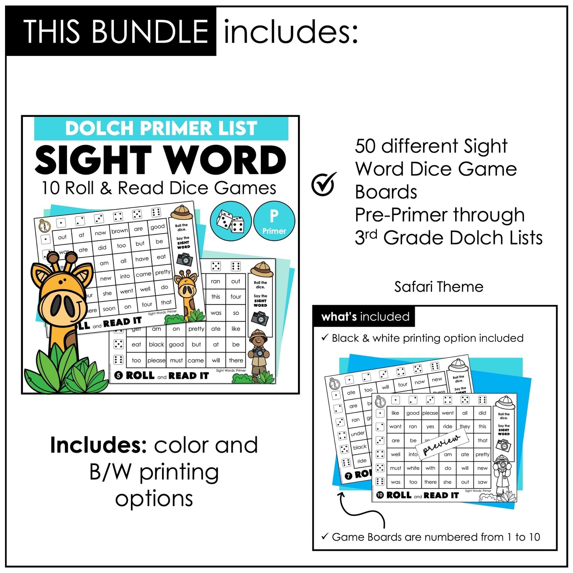 Sight Words Dice Games Bundle – Dolch Pre - Primer to 3rd Grade Reading Centers - Hot Chocolate Teachables