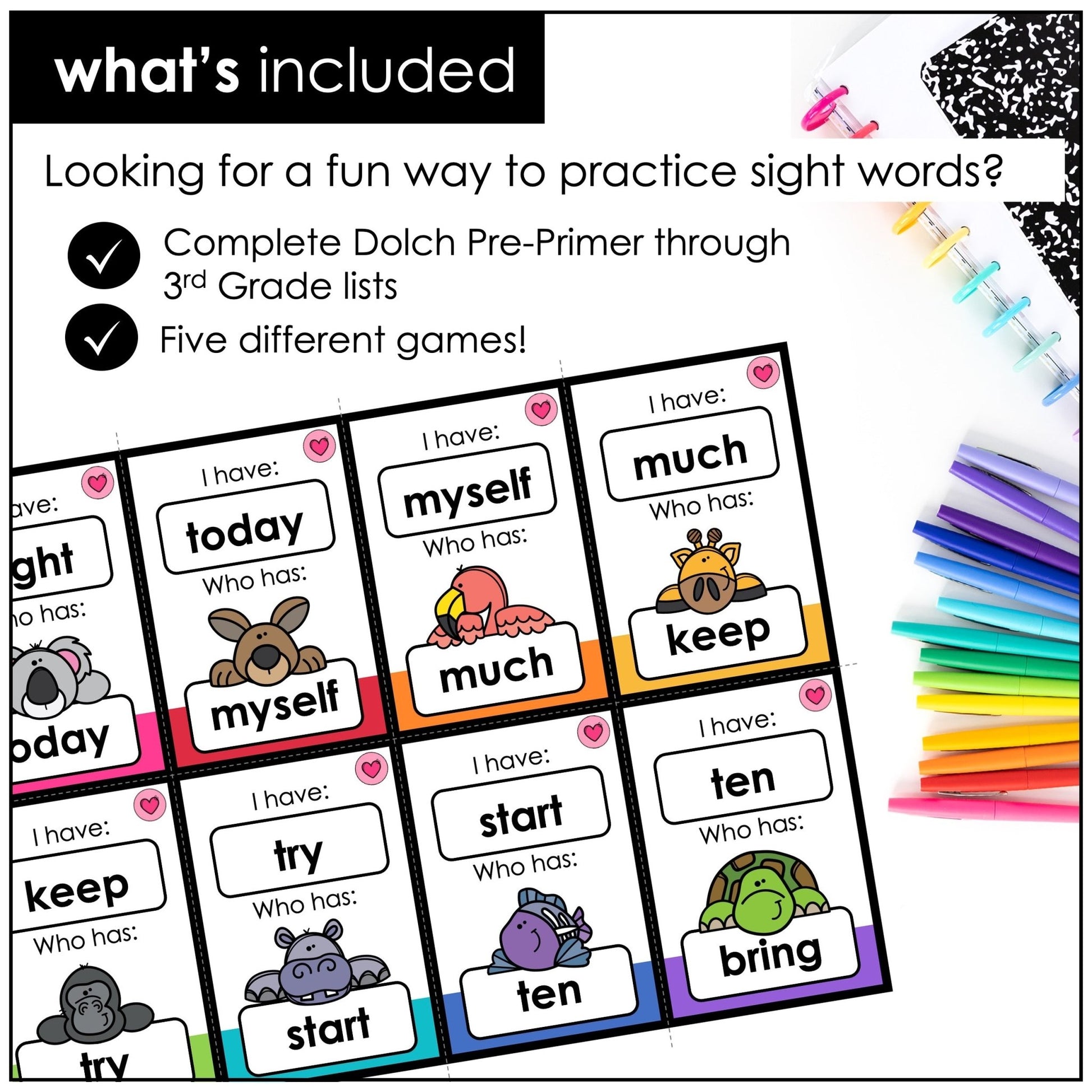 Sight Words I Have… Who Has? – Dolch Pre - Primer to 3rd Grade Reading Fluency Game - Hot Chocolate Teachables
