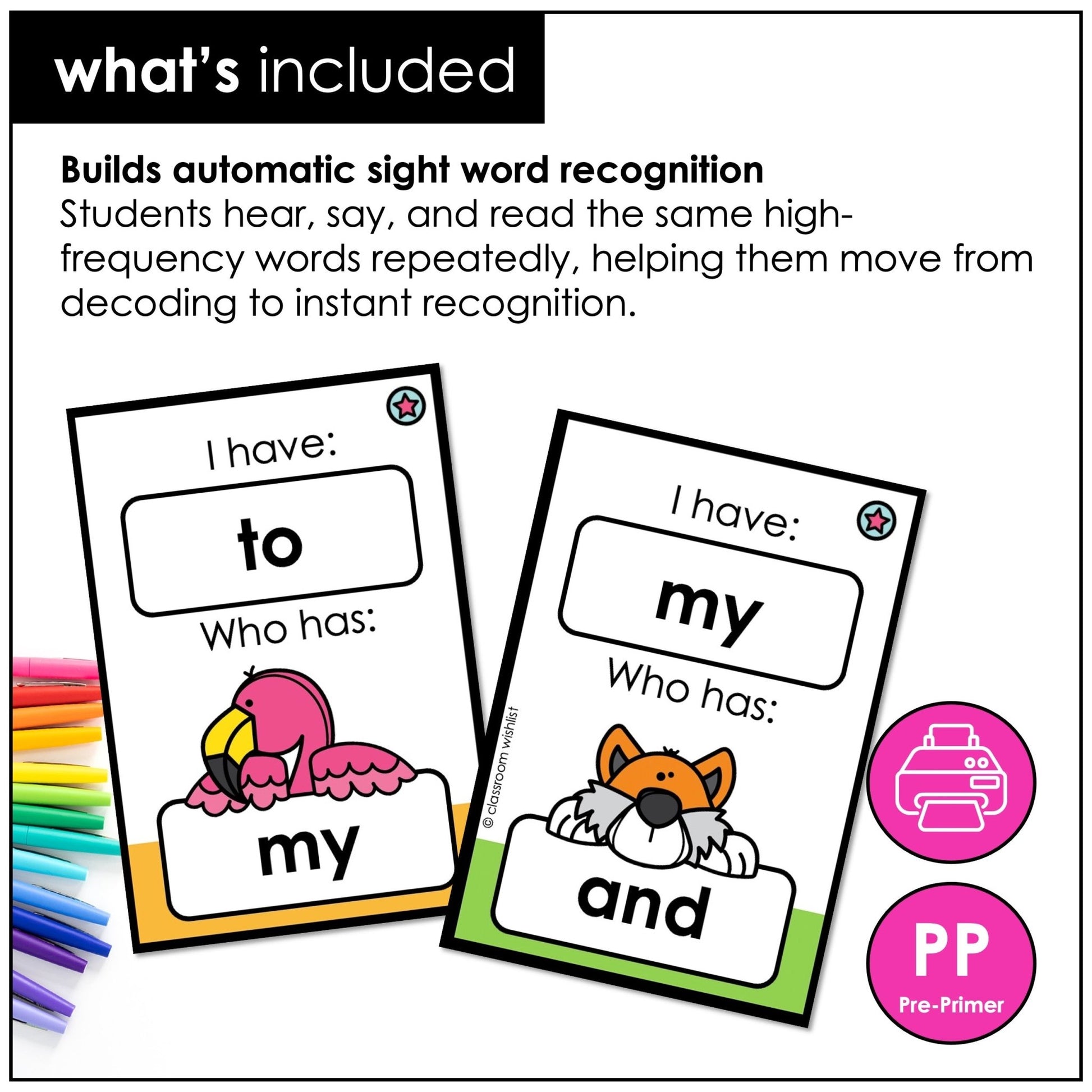 Sight Words - I have.... Who has? Pre - Primer Dolch List Reading Card Games - Hot Chocolate Teachables