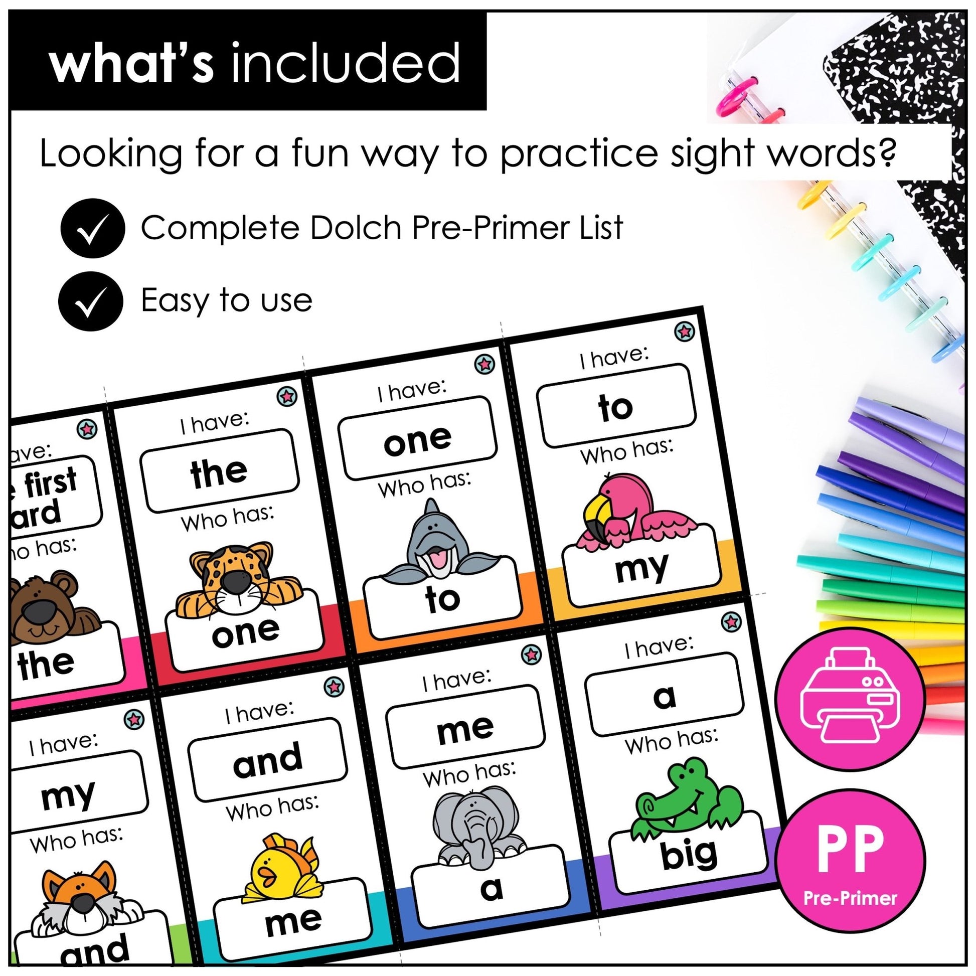 Sight Words - I have.... Who has? Pre - Primer Dolch List Reading Card Games - Hot Chocolate Teachables