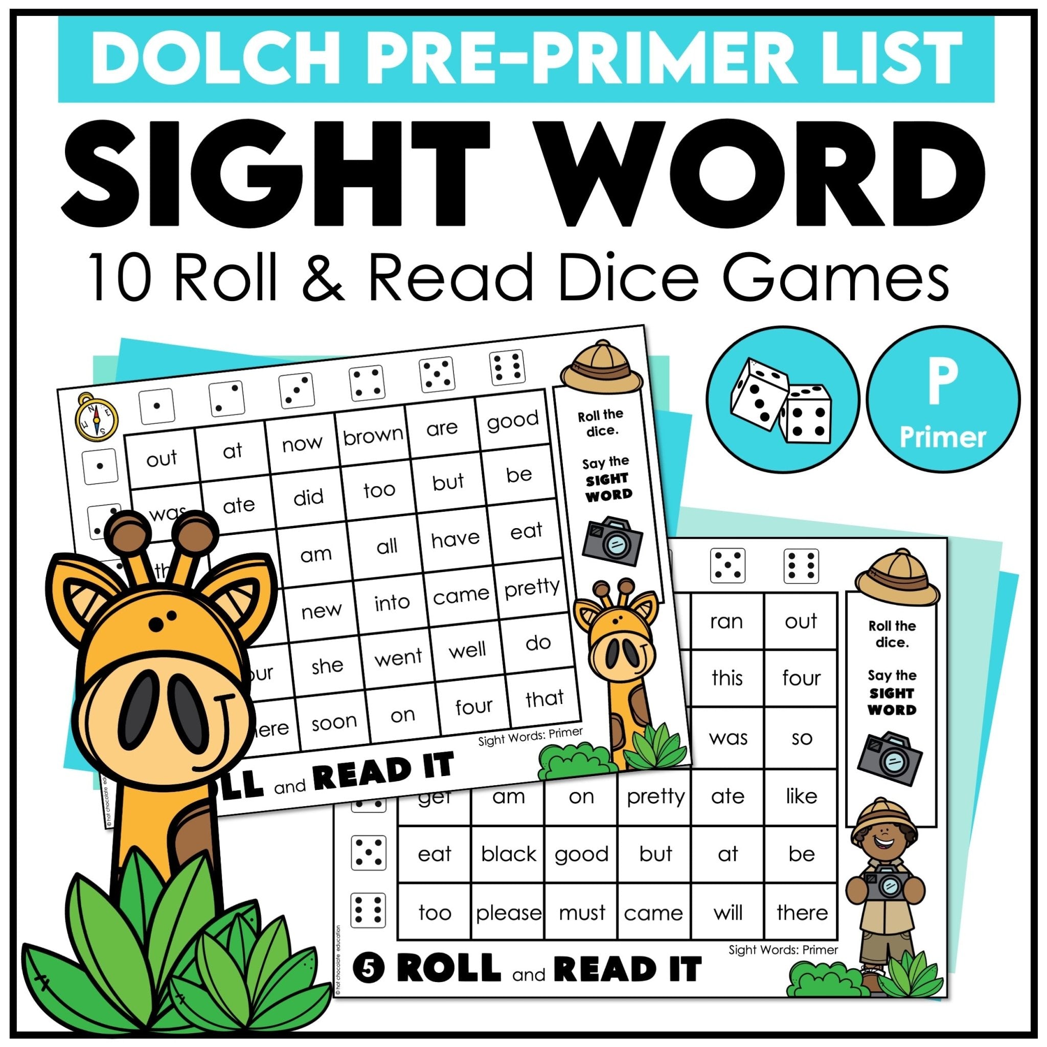 Sight Words Roll & Read Activity Boards - Dolch Primer List - Hot Chocolate Teachables