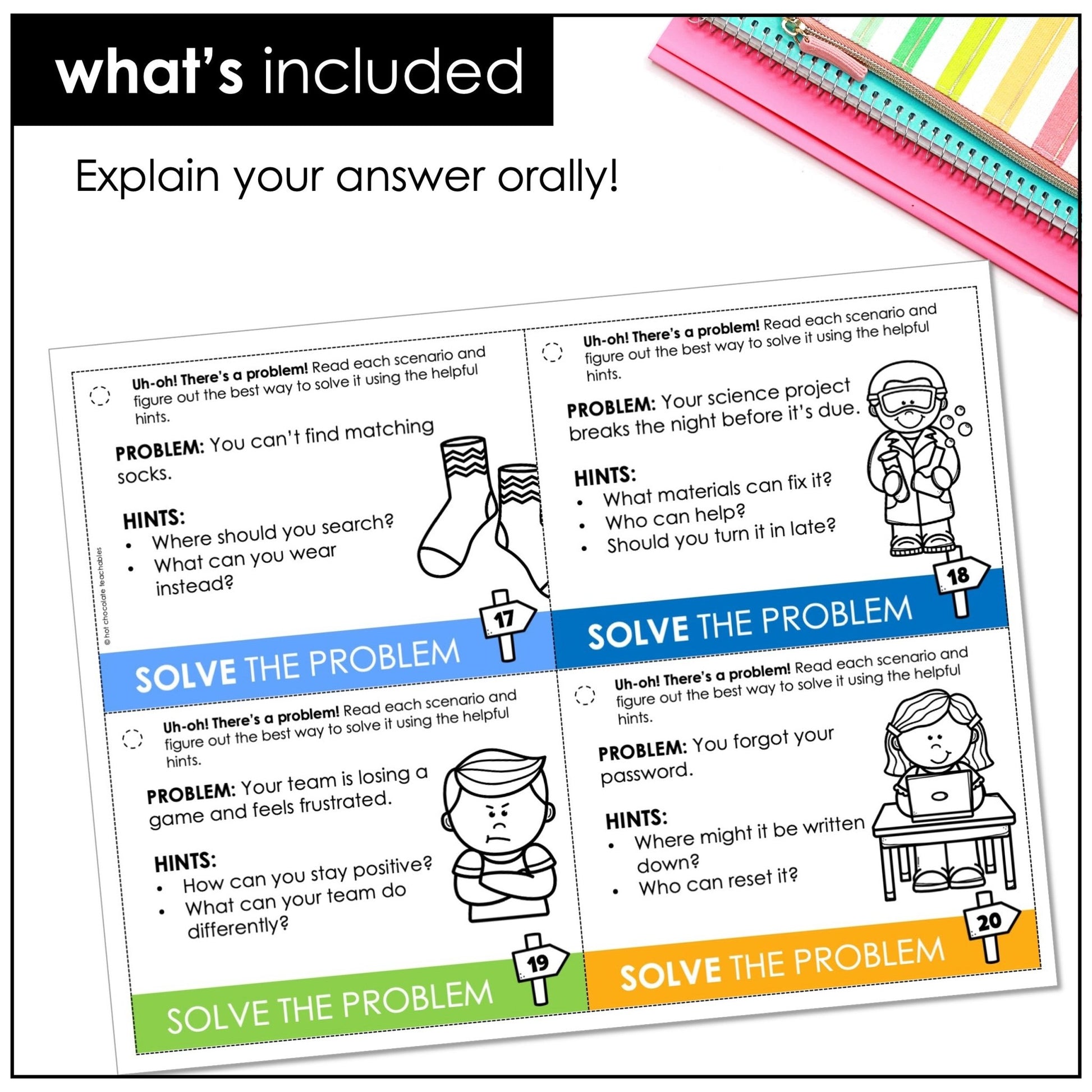 Solve the Problem Task Cards – Critical Thinking Scenarios for ESL Speaking - Hot Chocolate Teachables