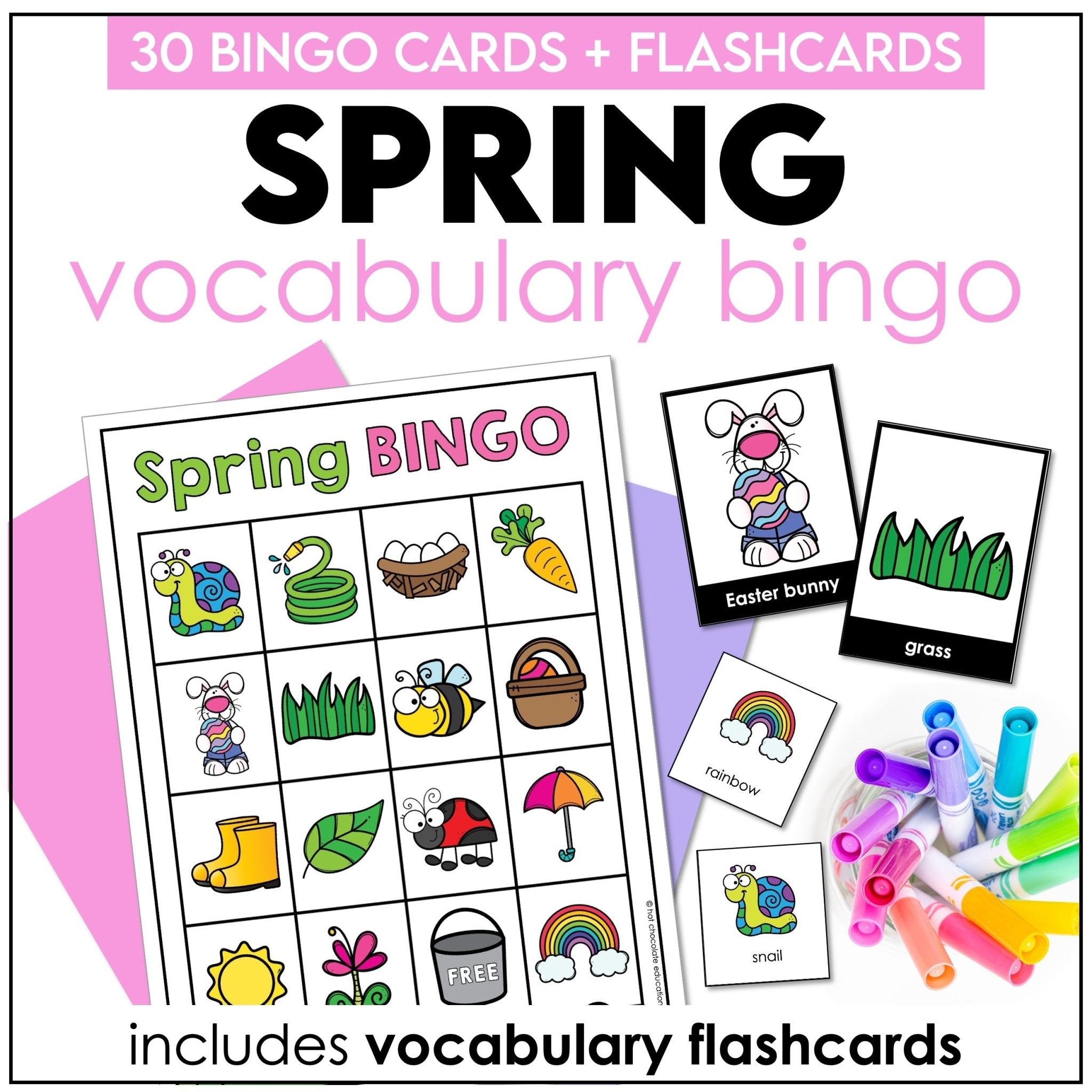 Spring Easter Bingo Game – Vocabulary Activity with Flashcards - Hot Chocolate Teachables