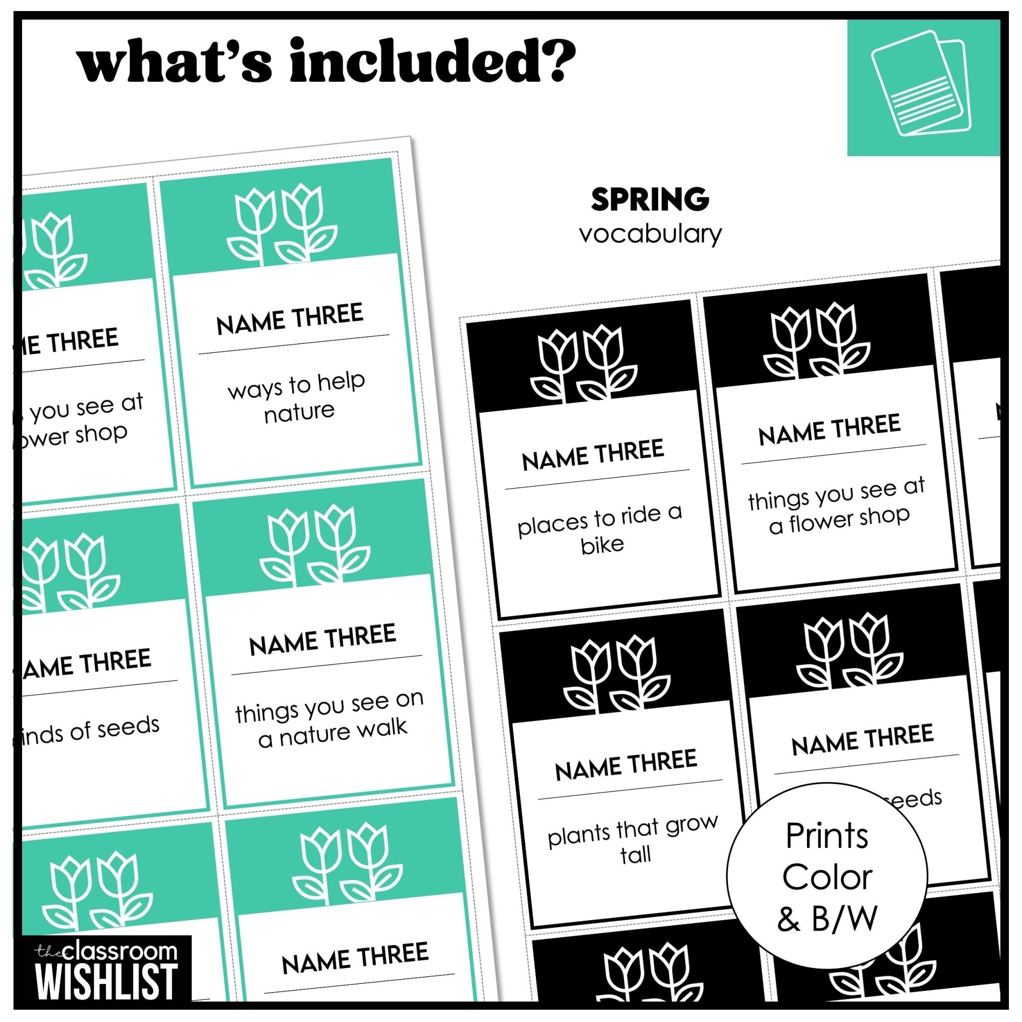 Spring Vocabulary Card Game for ESL | Name 3 Things Think Fast Speaking Activity - Hot Chocolate Teachables