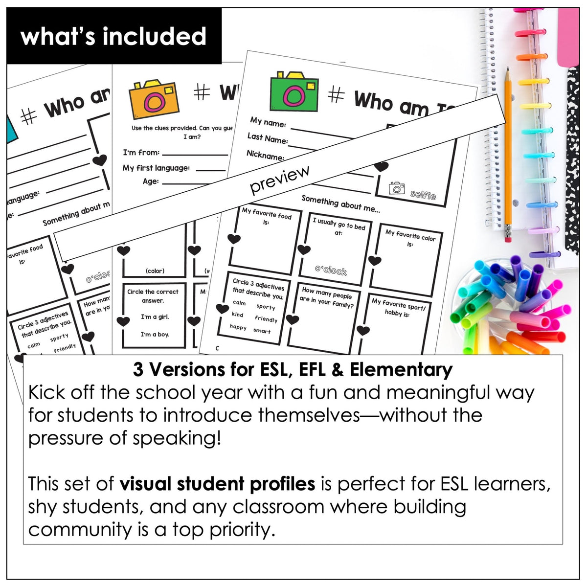 Profile Homework Student Profile Worksheets for Back to School - Who am I?