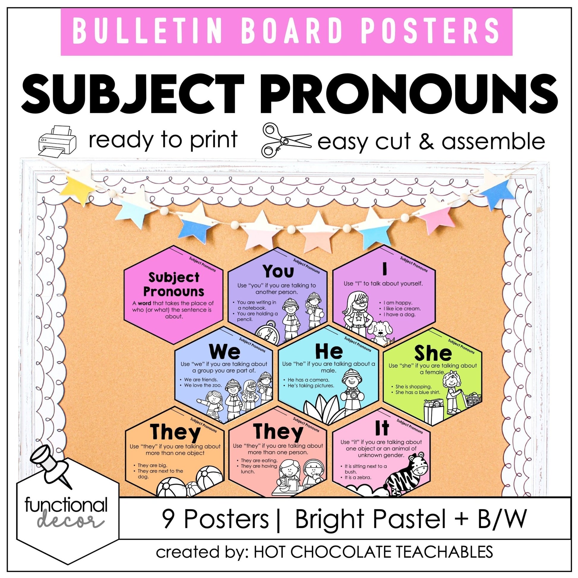 Subject Pronoun Posters – Pastel Grammar Bulletin Board - Hot Chocolate Teachables