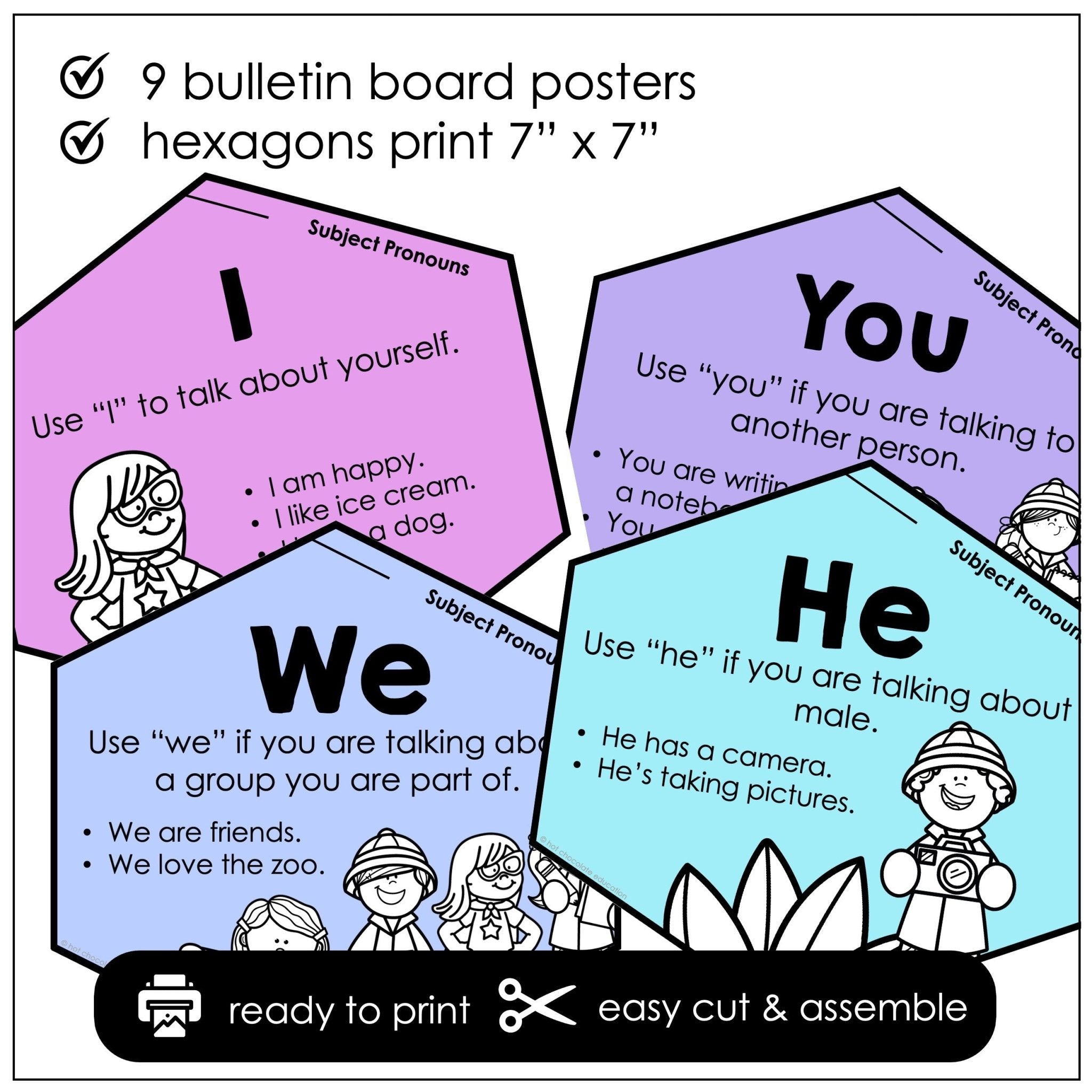 Subject Pronoun Posters – Pastel Grammar Bulletin Board - Hot Chocolate Teachables
