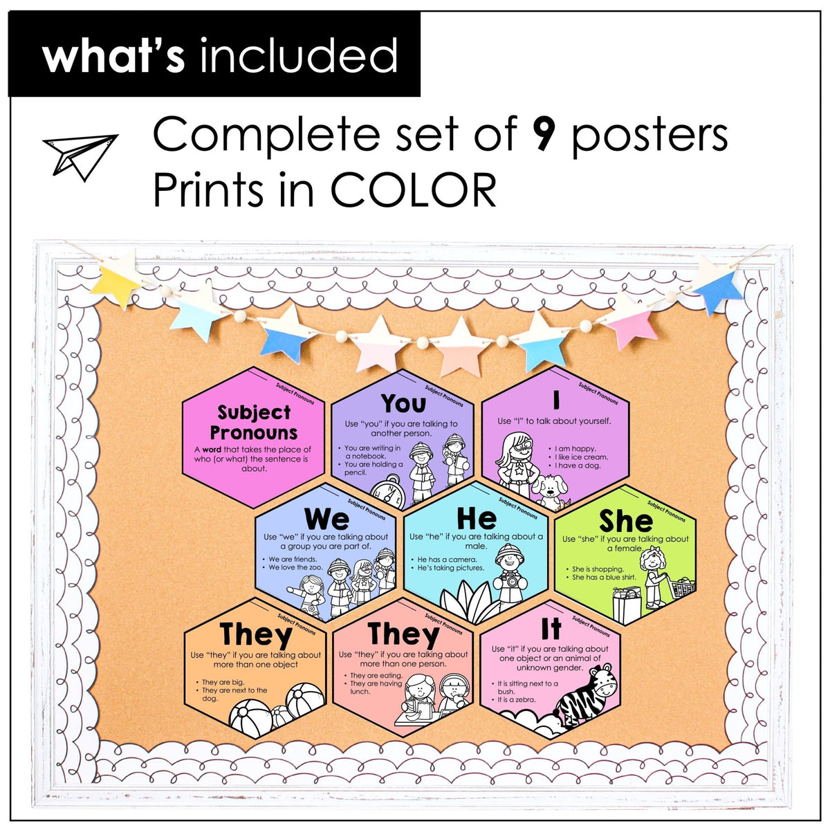 Subject Pronoun Posters – Pastel Grammar Bulletin Board - Hot Chocolate Teachables